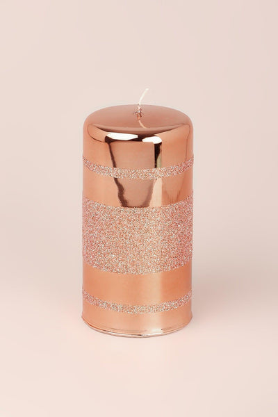 G Decor Candles & Candle Holders Rose Gold Striped Glitter Glass Effect Reflecting Gloss Pillar Ball Candles