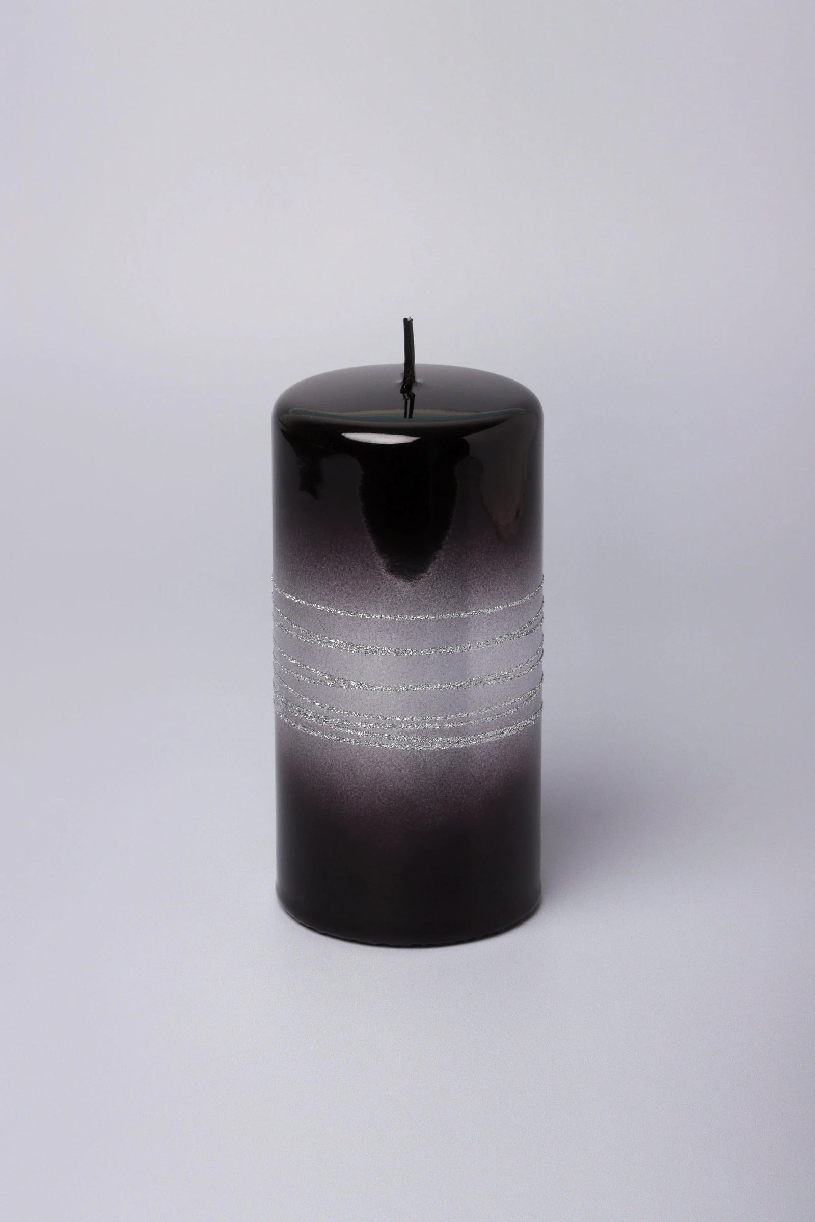 Roselane Mirror Glass Pillar Candle in Obsidian Black — close-up view, G Decor