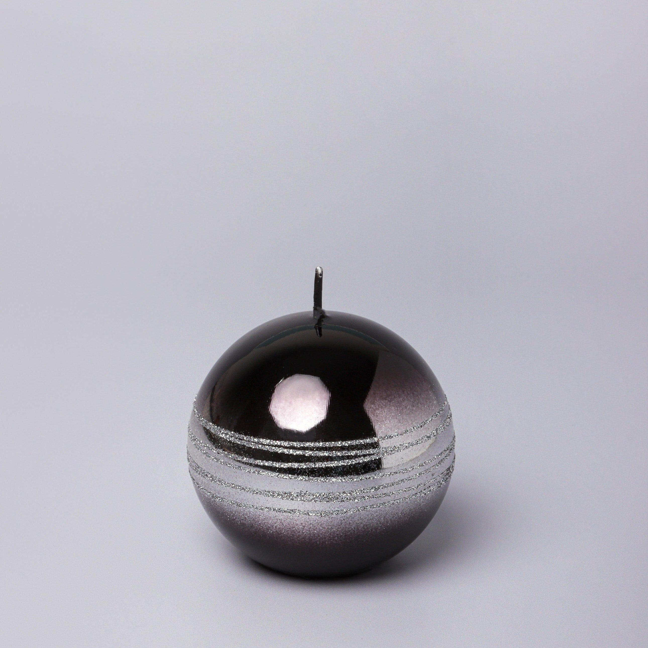 Roselane Mirror Glass Effect Limited Edition Hand-Finished Silver Stripe Glitter Pillar Candle – Obsidian Black - G Decor