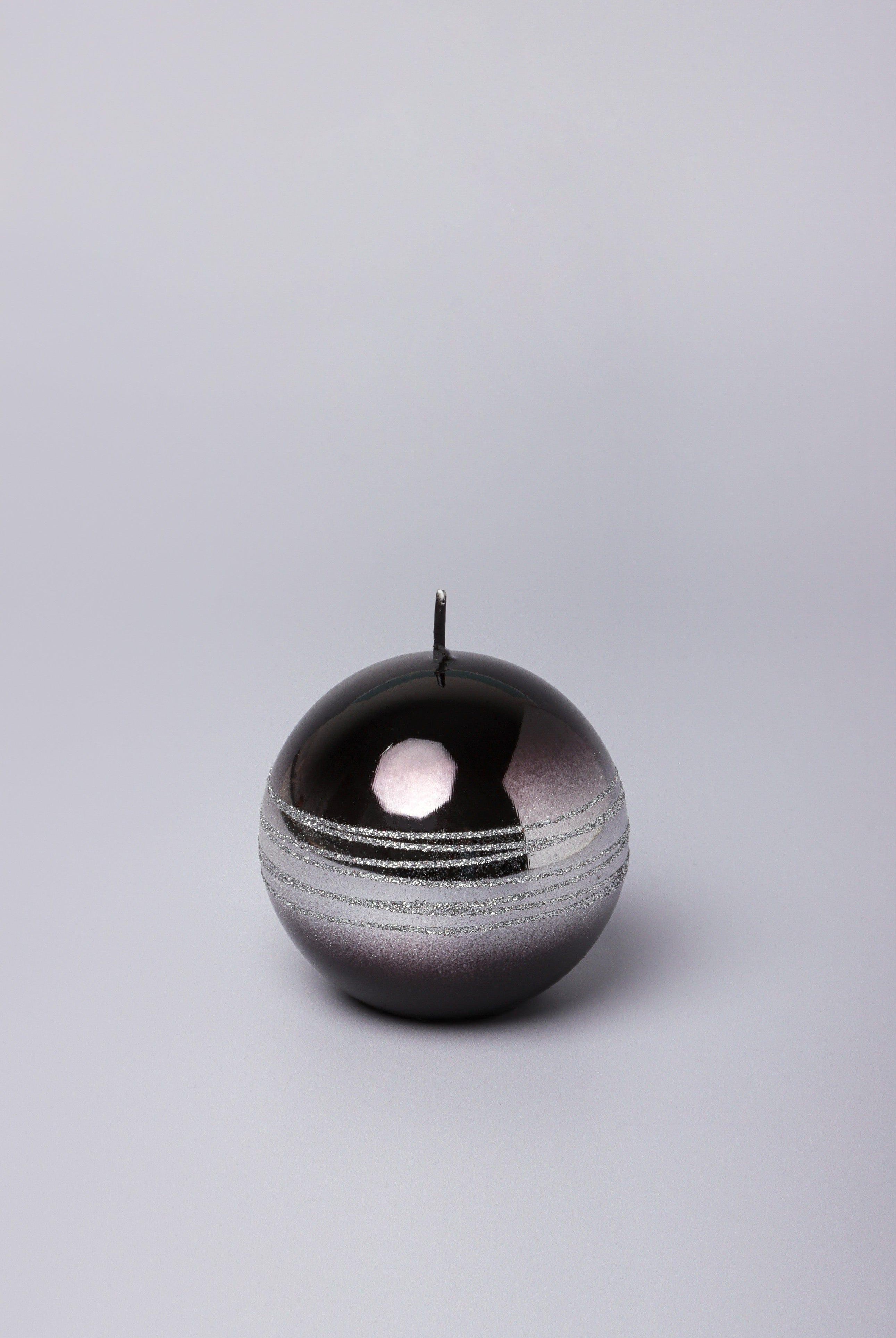 Roselane Mirror Glass Effect Limited Edition Hand-Finished Silver Stripe Glitter Pillar Candle – Obsidian Black - G Decor