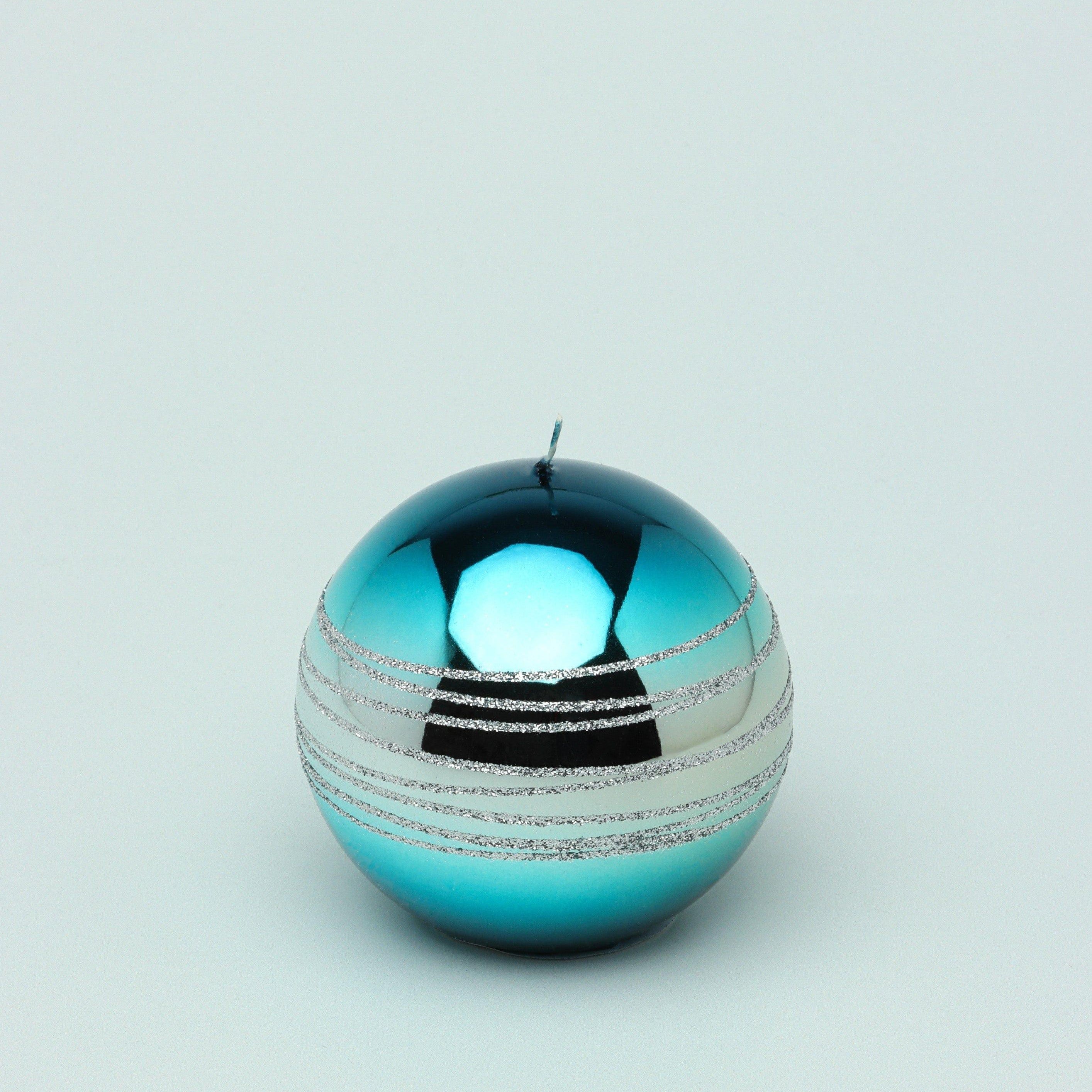 Roselane Mirror Glass Effect Limited Edition Hand-Finished Silver Stripe Glitter Pillar Candle – Oceanic Blue - G Decor