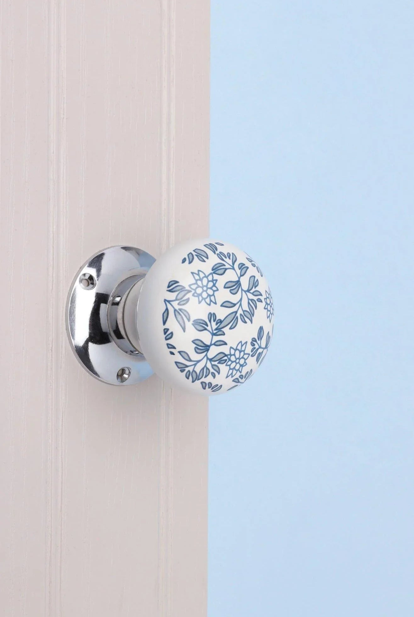 Royal Blue Pattern Ceramic Mortice Door Handles Set – Handcrafted Internal Turning Knobs for Bedroom, Kitchen & Interior Doors with Chrome Base - G Decor