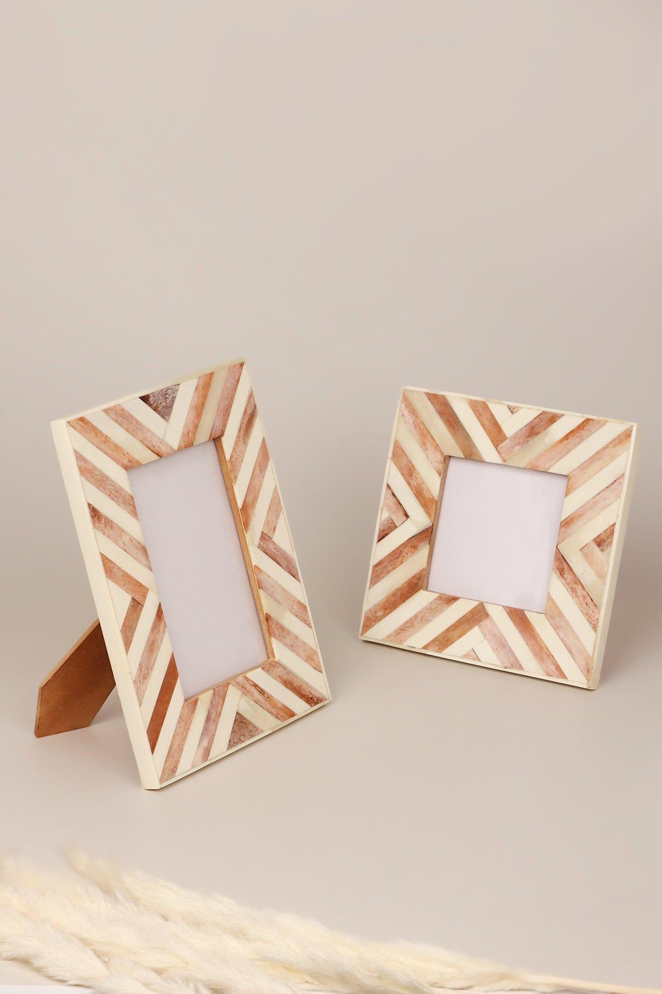 Santa Fe Handmade Horn Bone & Wood Chevron Photo Frame Southwest Picture Display - G Decor