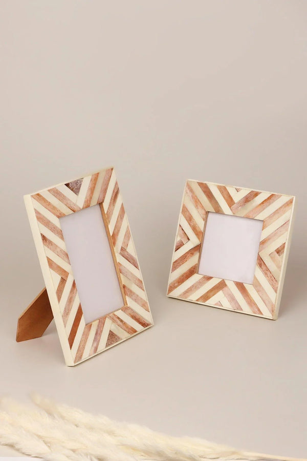 Santa Fe Bone and Wood Chevron Photo Frame