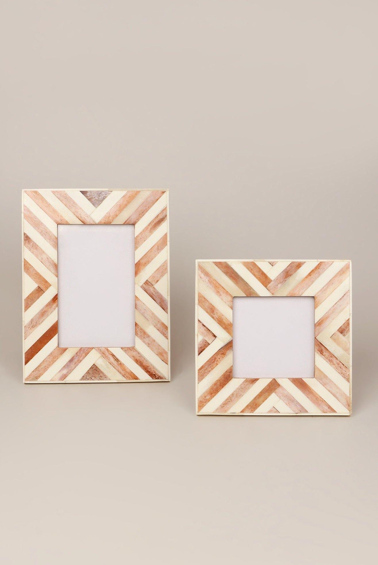 Santa Fe Handmade Horn Bone & Wood Chevron Photo Frame Southwest Picture Display - G Decor