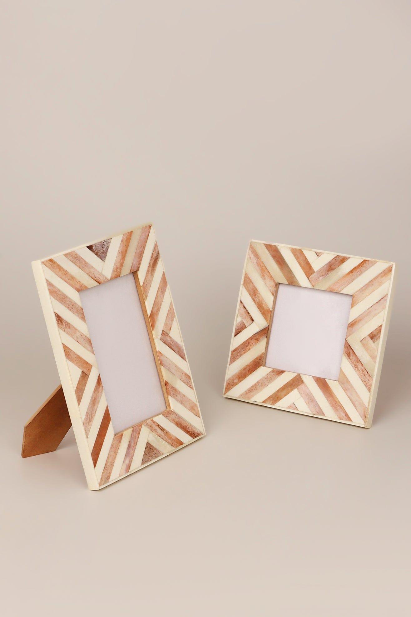 Santa Fe Handmade Horn Bone & Wood Chevron Photo Frame Southwest Picture Display - G Decor