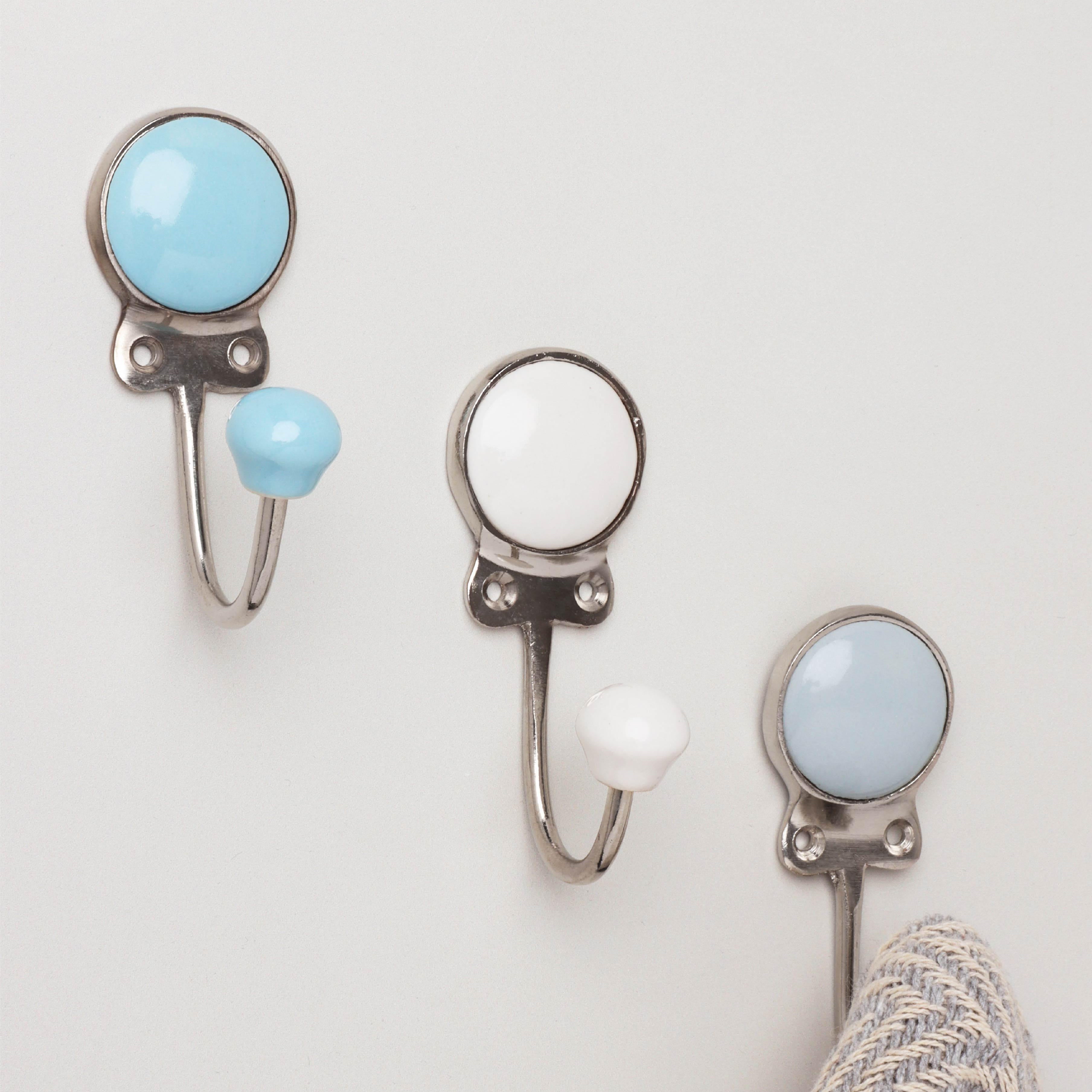 Savoy Handcrafted Ceramic Wall Hook Ice Tones Coat Hanger With Chrome Detail - G Decor