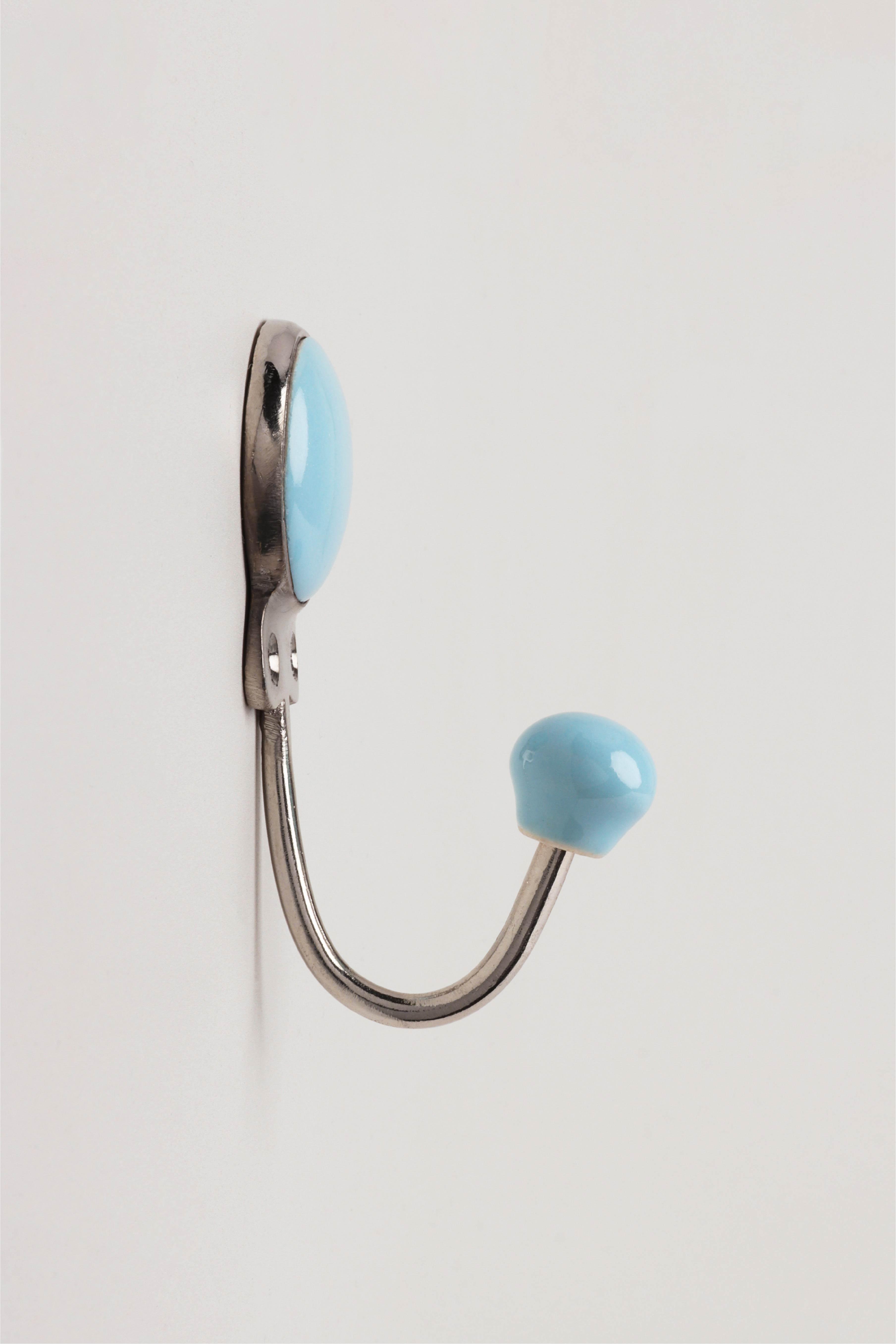 Savoy Handcrafted Ceramic Wall Hook Ice Tones Coat Hanger With Chrome Detail - G Decor