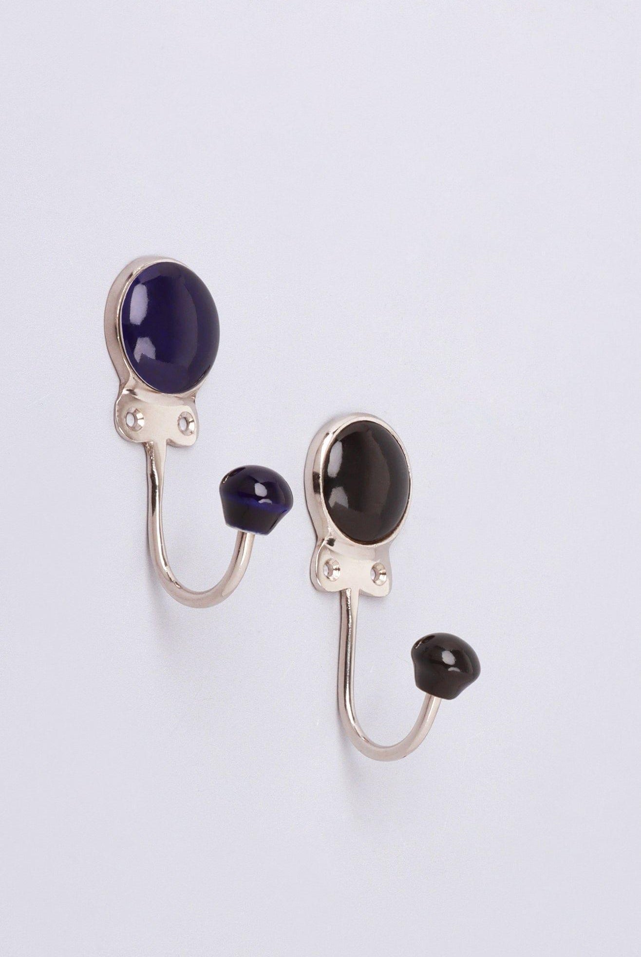 Savoy Handcrafted Ceramic Wall Hook Inkwell Tones Coat Hanger With Chrome Detail - G Decor