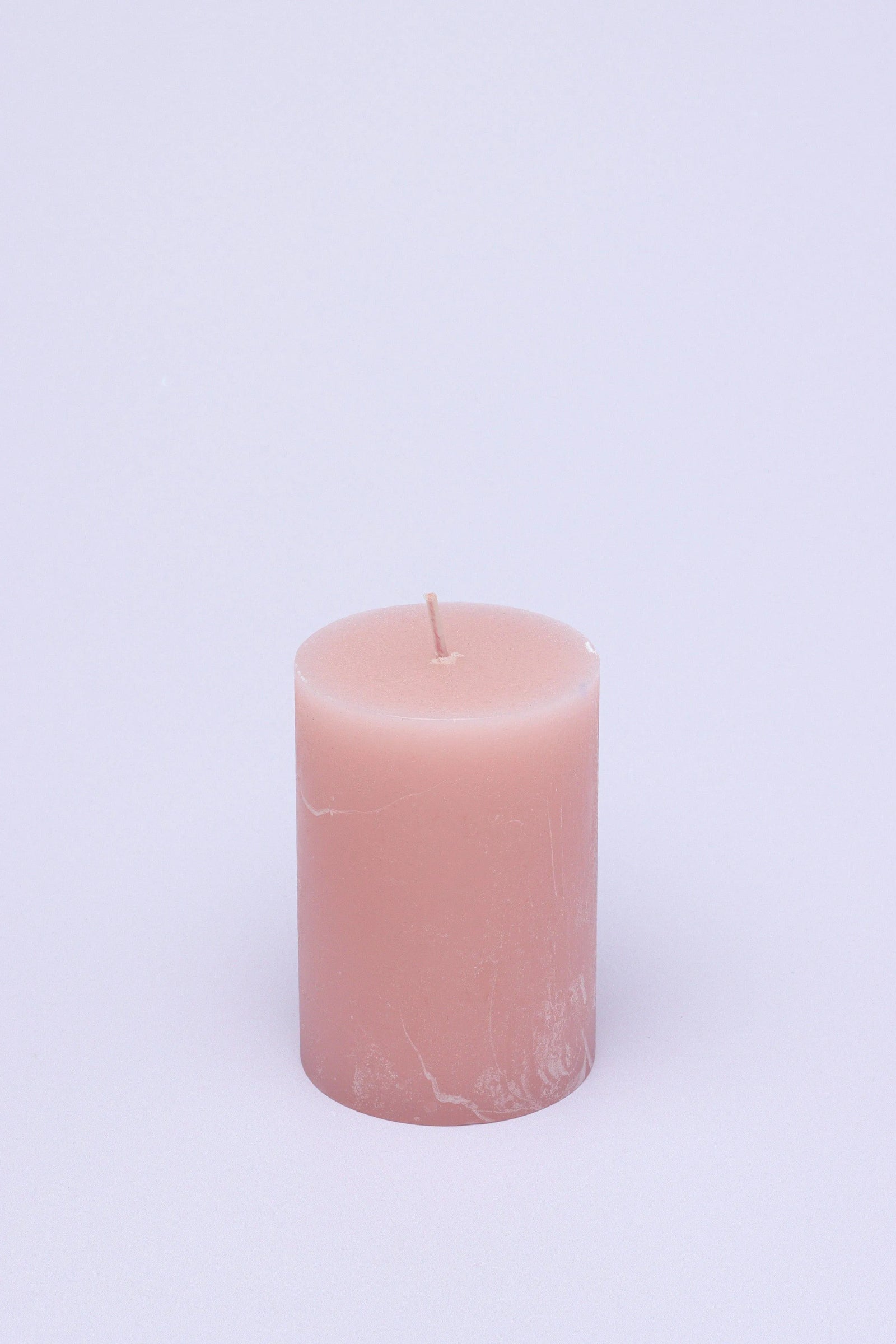 Scented Breeze Marbled Pillar Candle in Pink with Soft Blossom — close-up view, G Decor
