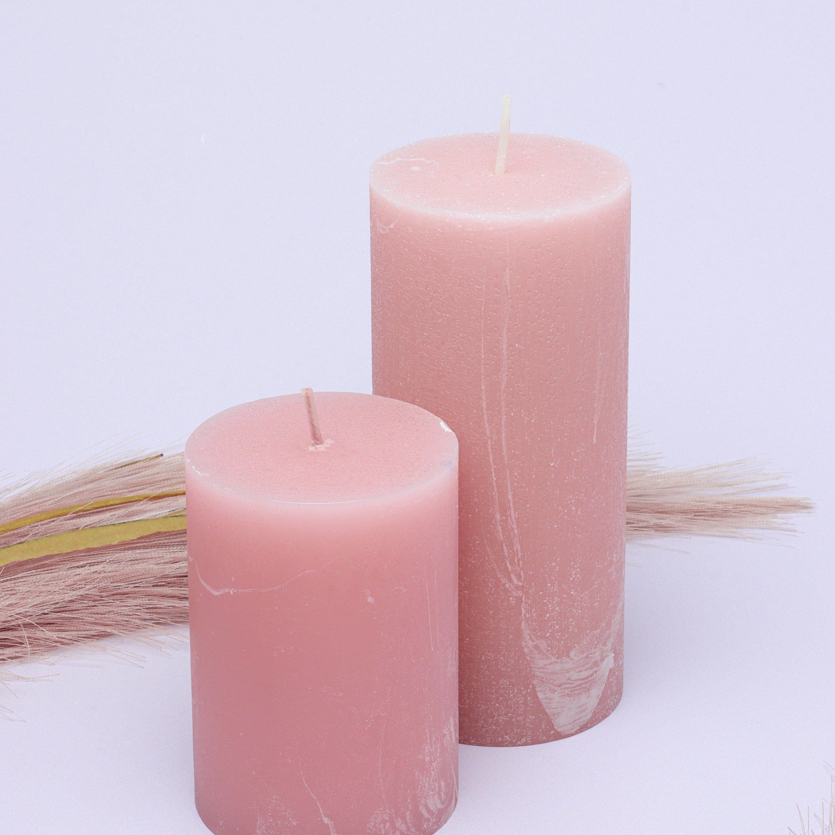 Scented Breeze Collection Pink Marbled Pillar Candle Soft Blossom Scent - G Decor