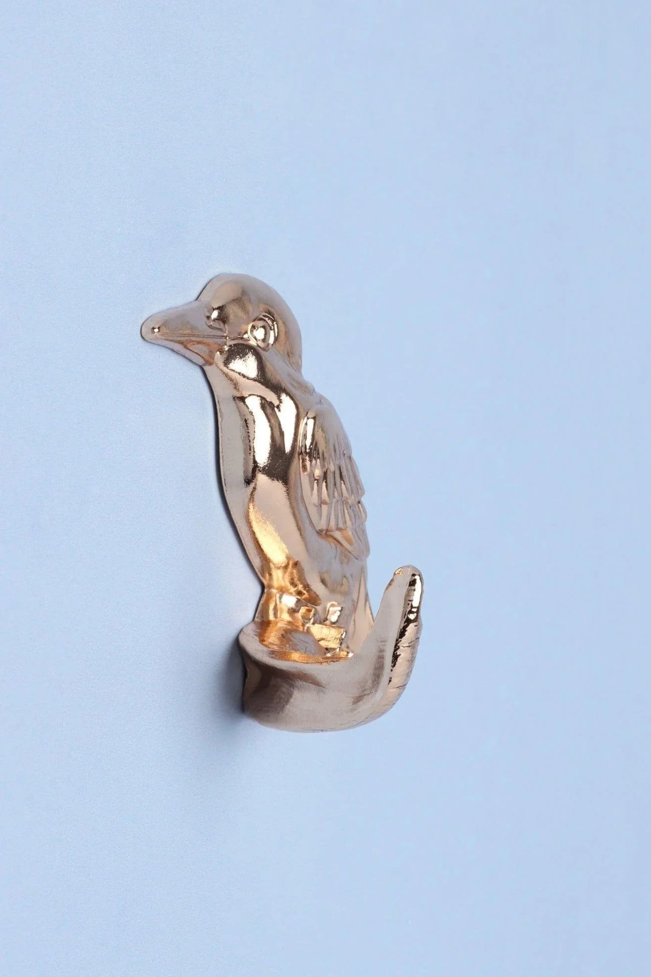 Pair of Kingfisher Gold Sculpted Bird Wall Hooks — close-up view, G Decor