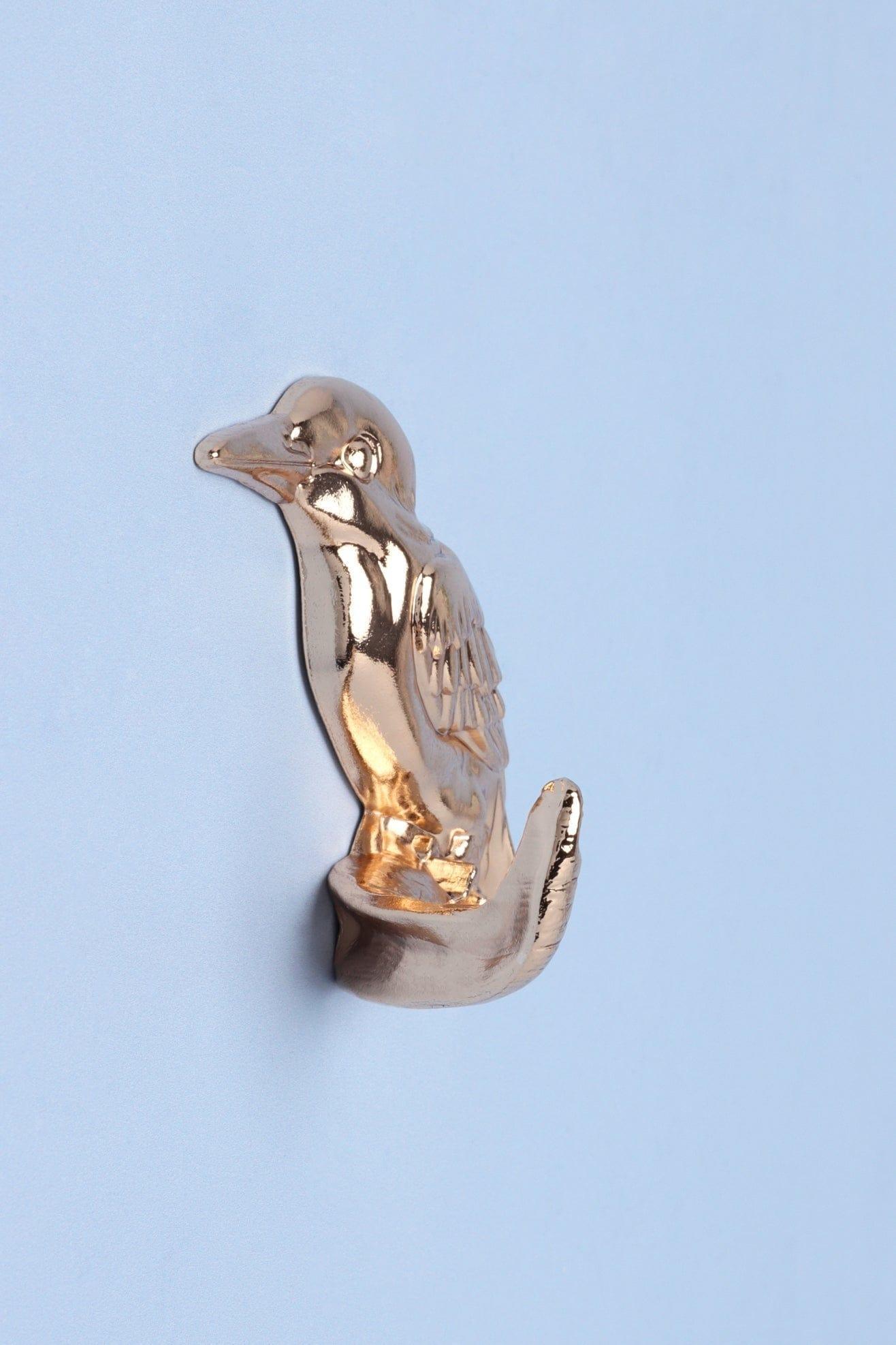 Set of 2 Kingfisher Gold Wall Hooks Sculpted Bird Coat & Towel Holders - G Decor