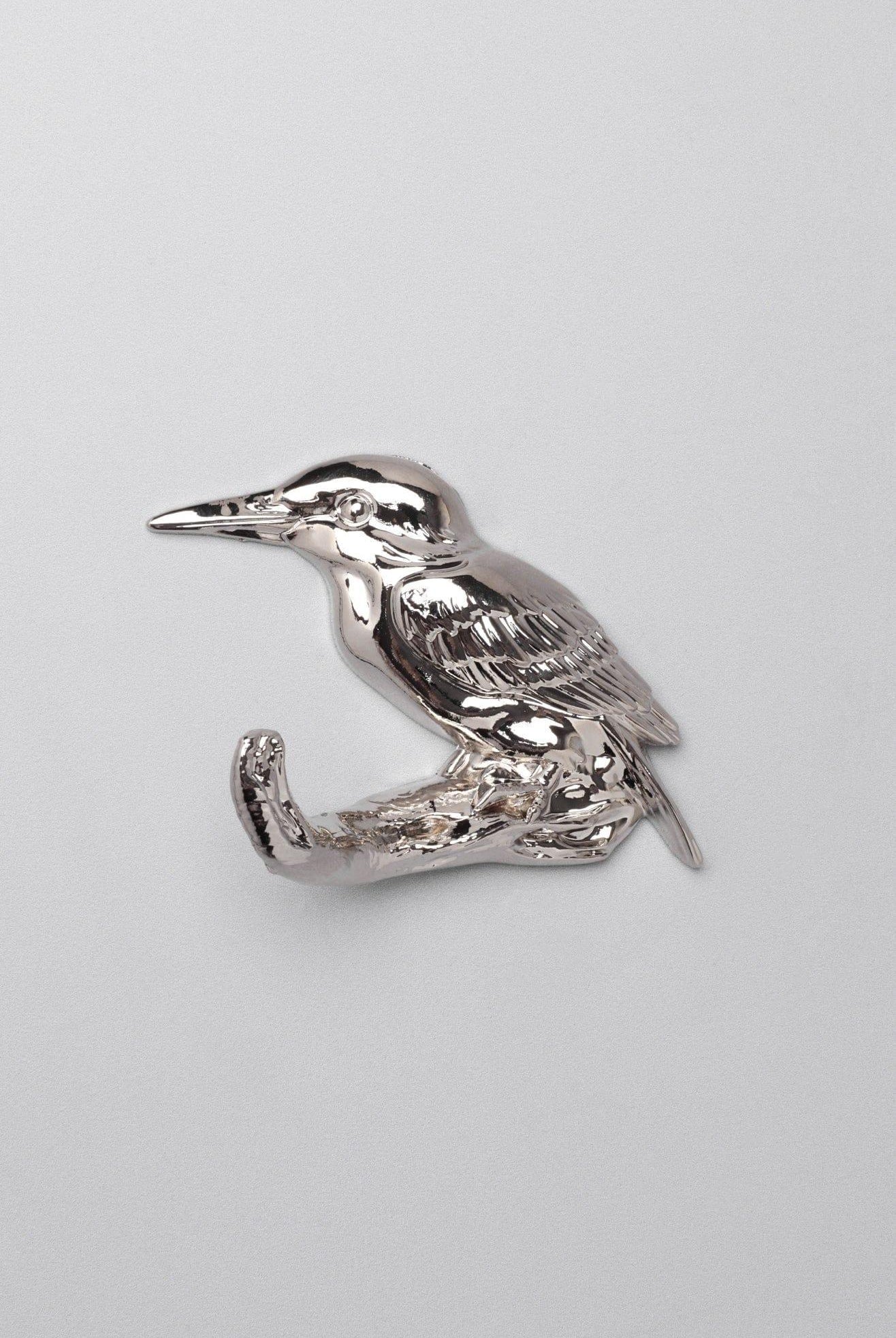 Set of 2 Kingfisher Silver Wall Hooks Sculpted Bird Design for Coats, Towels & Accessories - G Decor