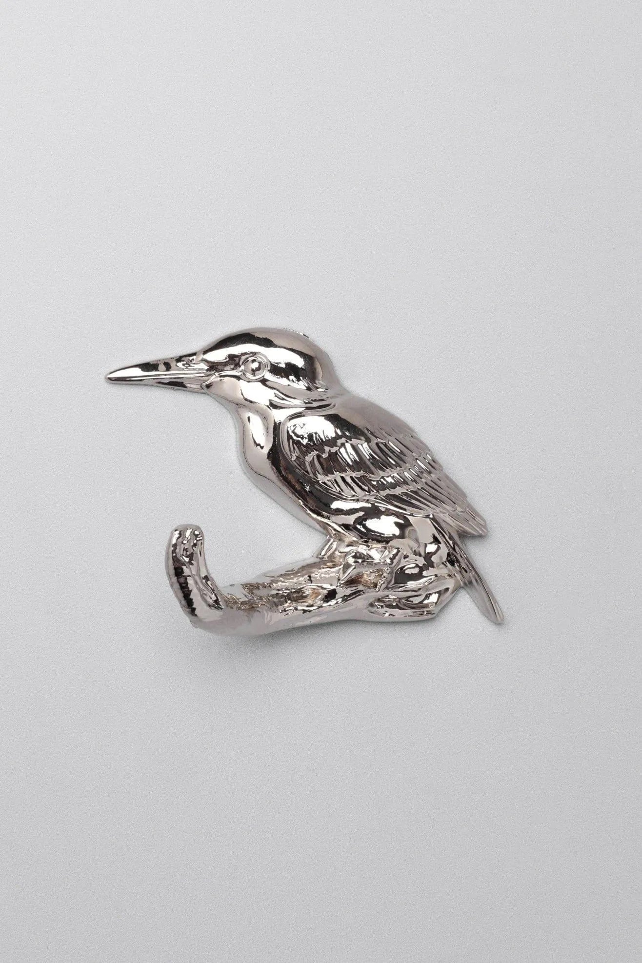 Pair of Kingfisher Silver Sculpted Bird Wall Hooks — alternate view, G Decor