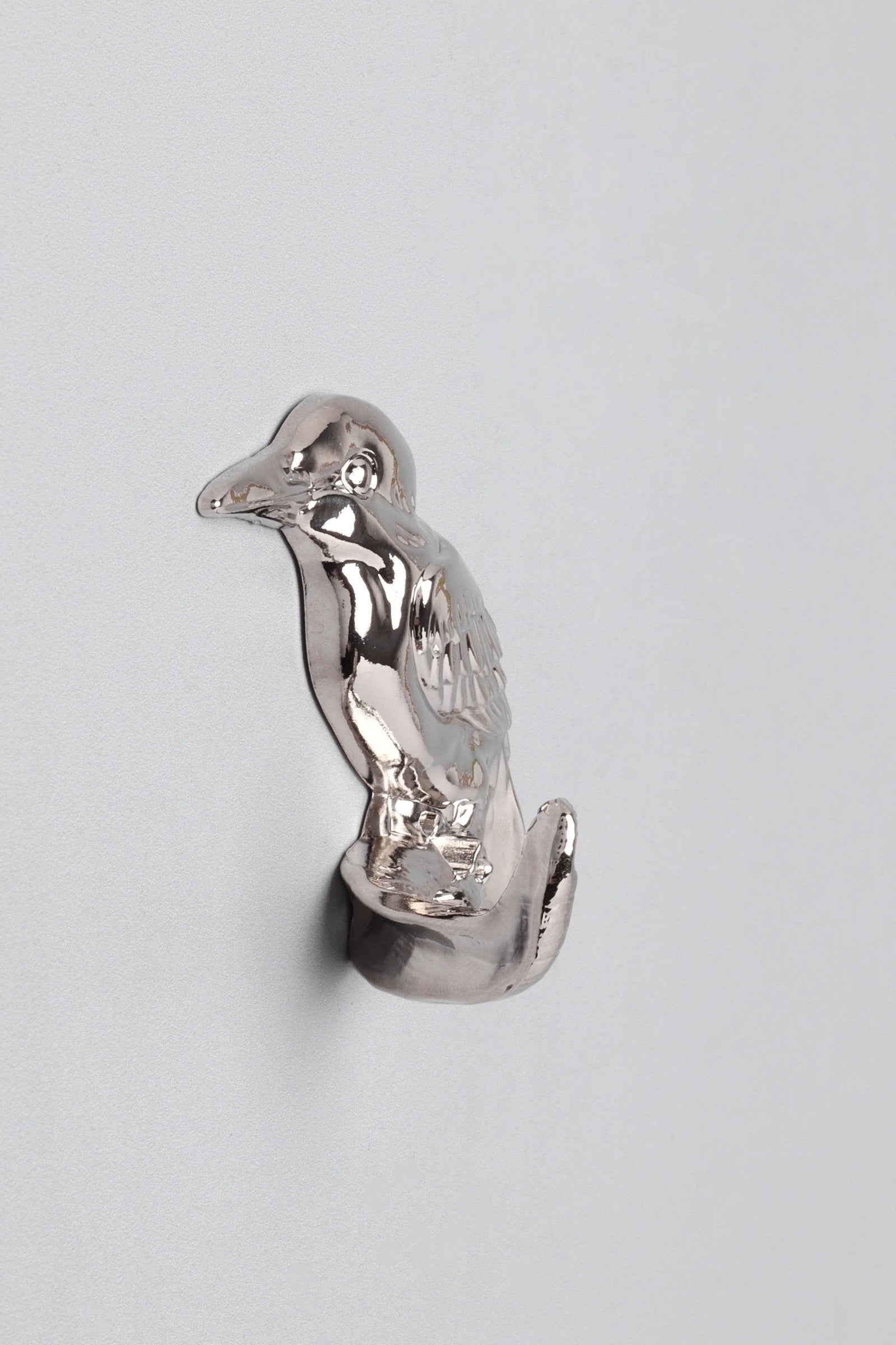 Pair of Kingfisher Silver Sculpted Bird Wall Hooks — close-up view, G Decor