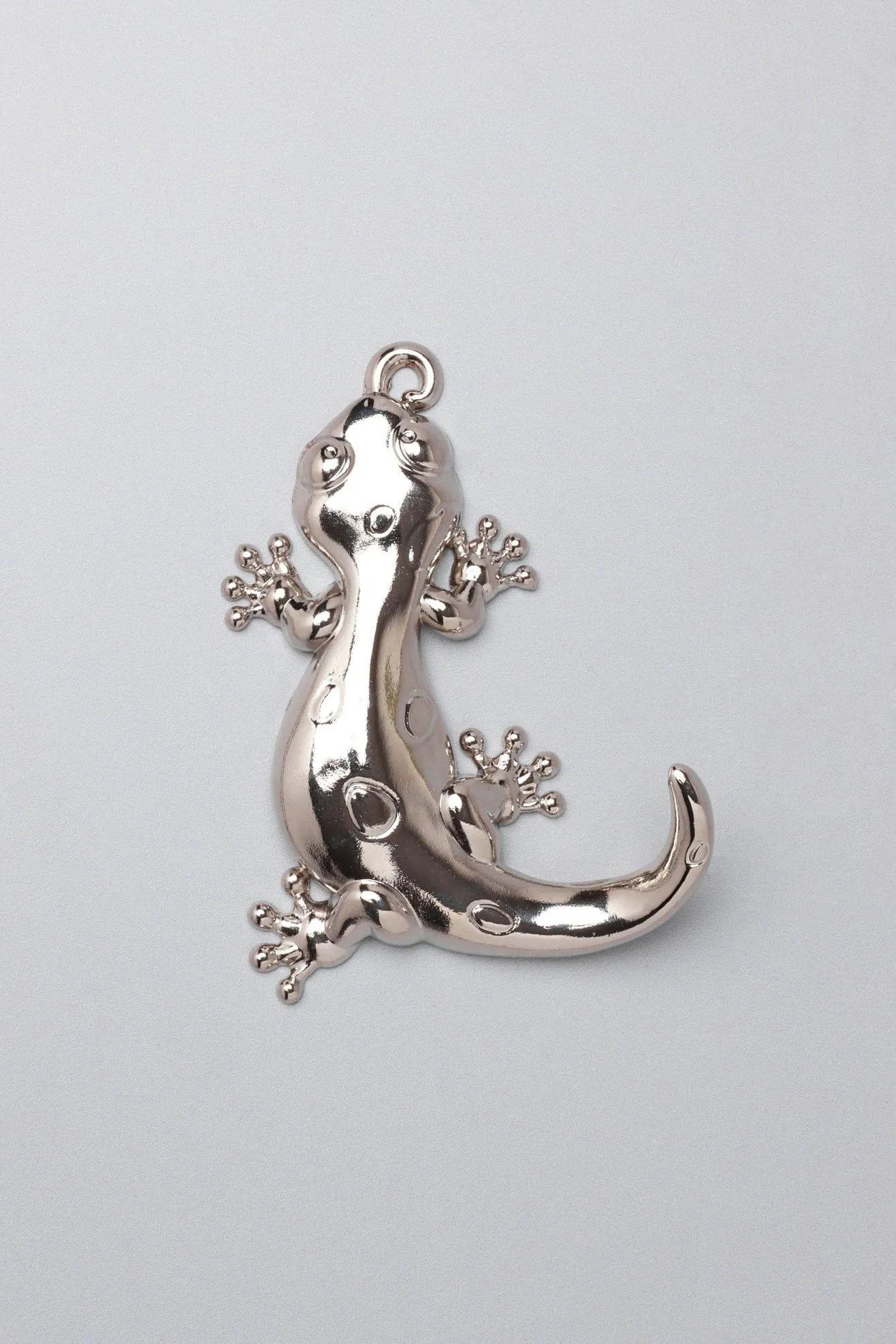Pair of Lizard Silver Sculpted Wall Hooks — close-up view, G Decor