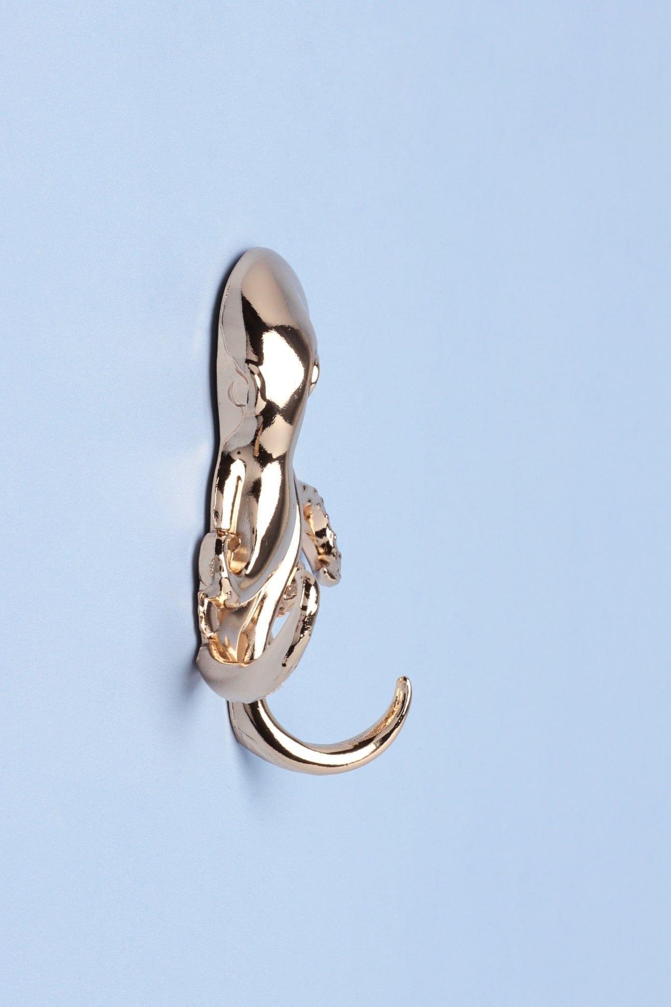 Set of 2 Octopus Gold Wall Hooks Sculpted Sea Life Design for Coats, Towels & Accessories - G Decor