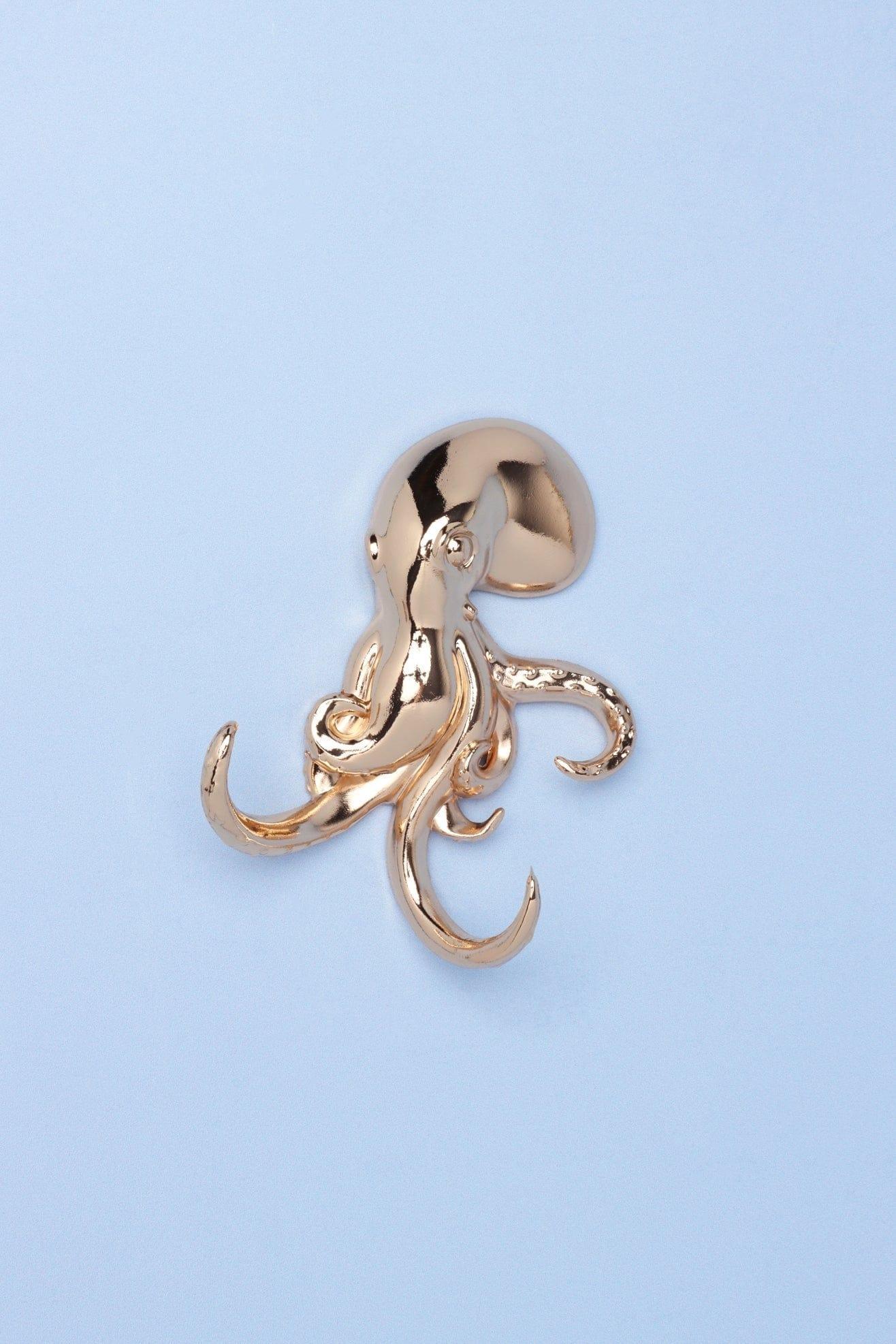Set of 2 Octopus Gold Wall Hooks Sculpted Sea Life Design for Coats, Towels & Accessories - G Decor