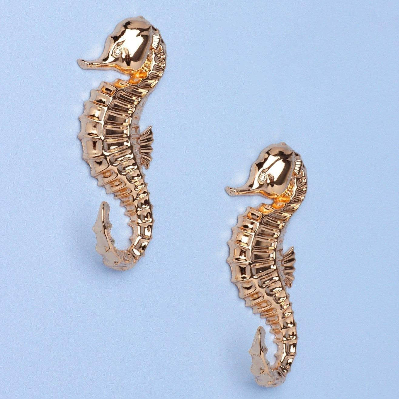 Set of 2 Seahorse Gold Wall Hooks Sculpted Ocean Design for Coats, Towels & Accessories - G Decor
