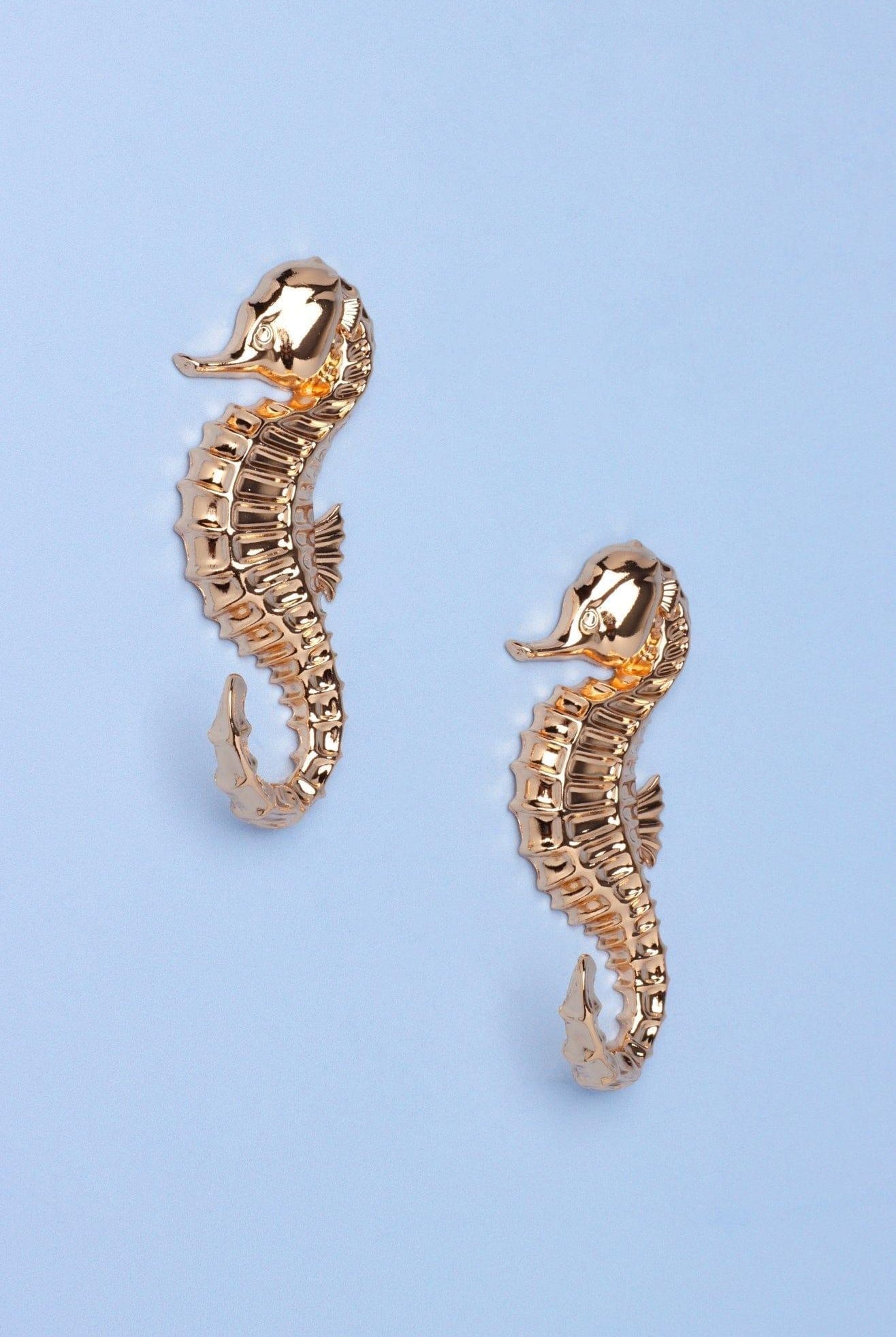 Set of 2 Seahorse Gold Wall Hooks Sculpted Ocean Design for Coats, Towels & Accessories - G Decor