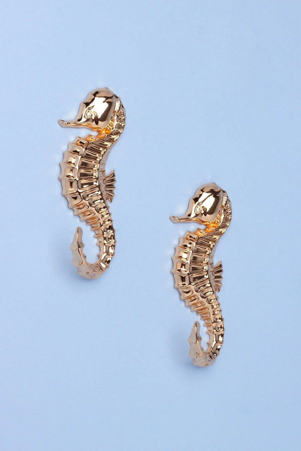 Set aus zwei goldenen Seepferdchen-Wandgarderobenhaken