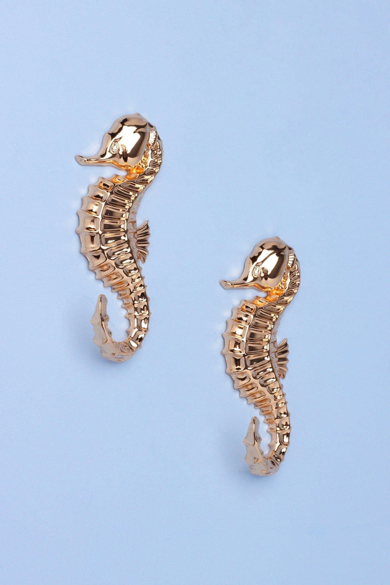 Set of 2 Seahorse Gold Wall Hooks Sculpted Ocean Design for Coats, Towels & Accessories - G Decor