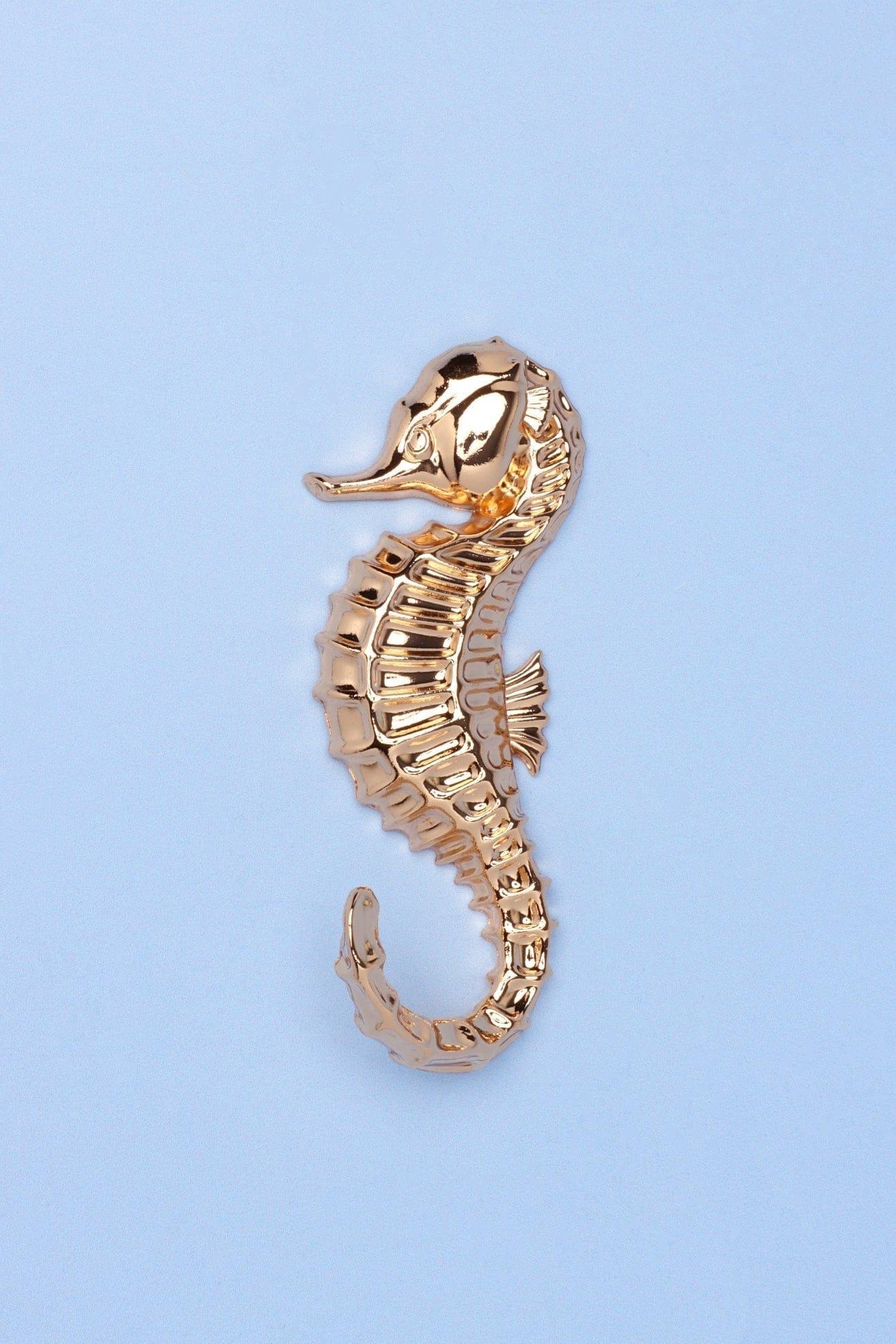 Set of 2 Seahorse Gold Wall Hooks Sculpted Ocean Design for Coats, Towels & Accessories - G Decor