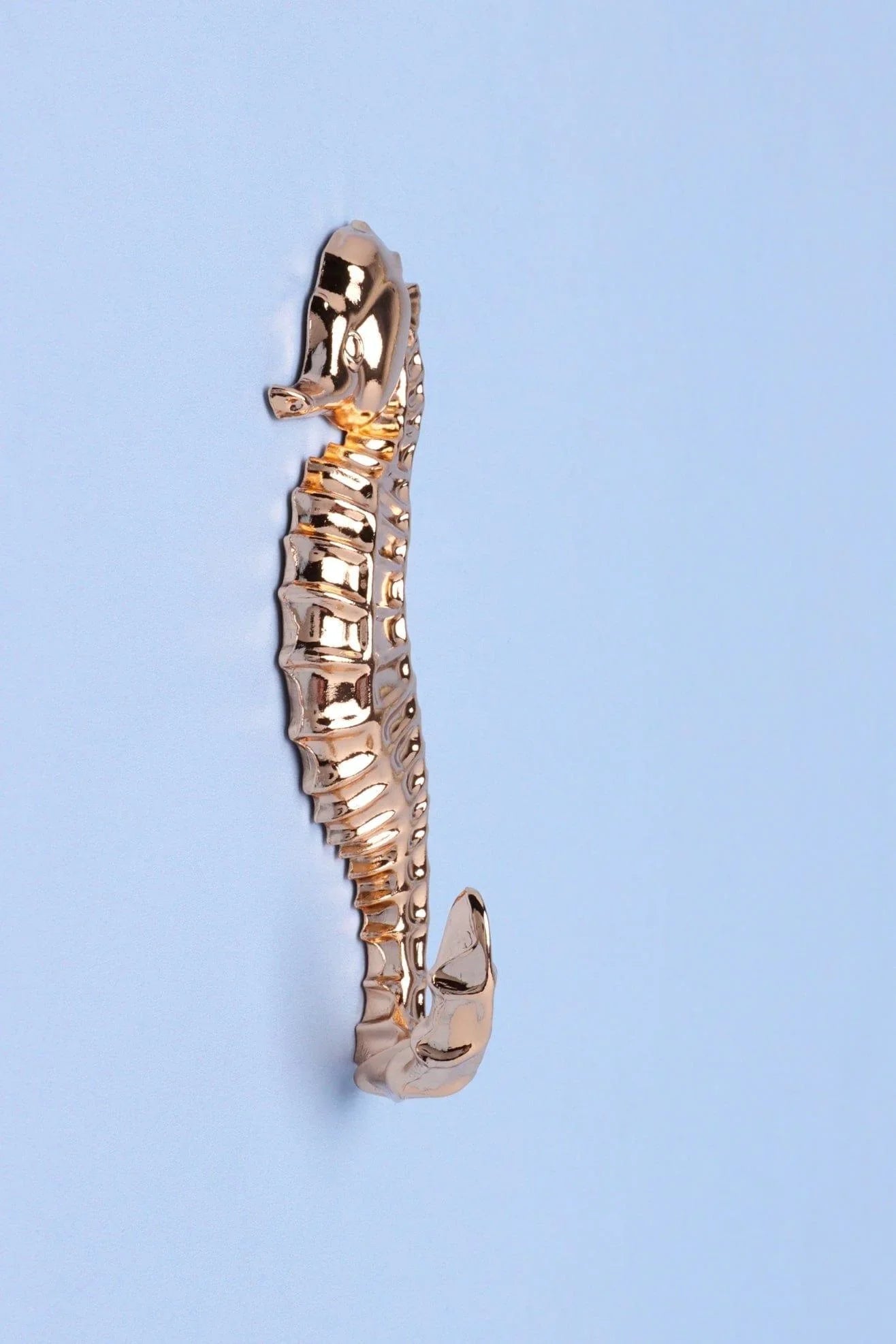 Pair of Seahorse Gold Sculpted Ocean Wall Hooks — close-up view, G Decor