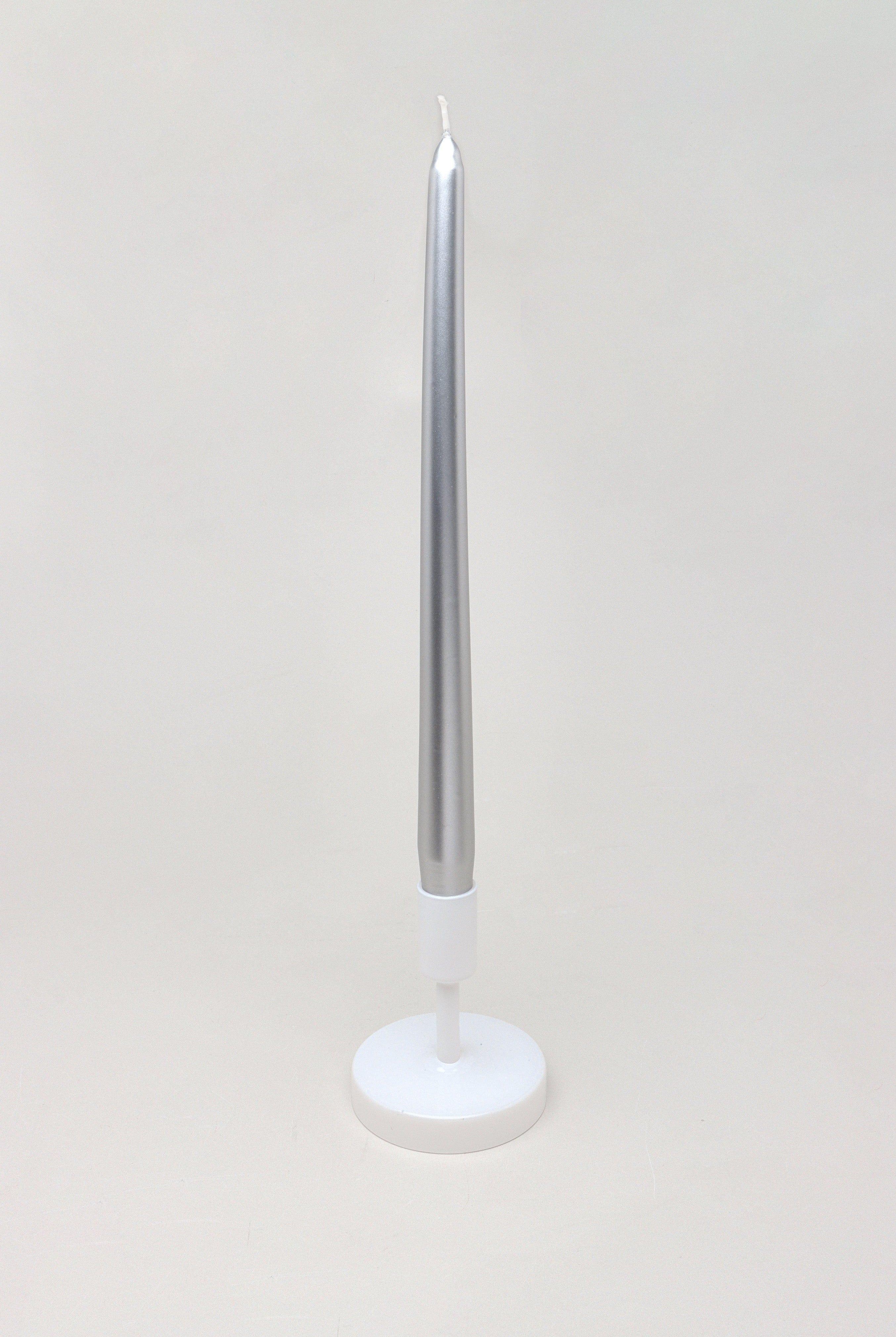 Set of 2 Verti Extra Long Hand Finish Silver Dinner Candles Tall Taper Statement Pieces - G Decor