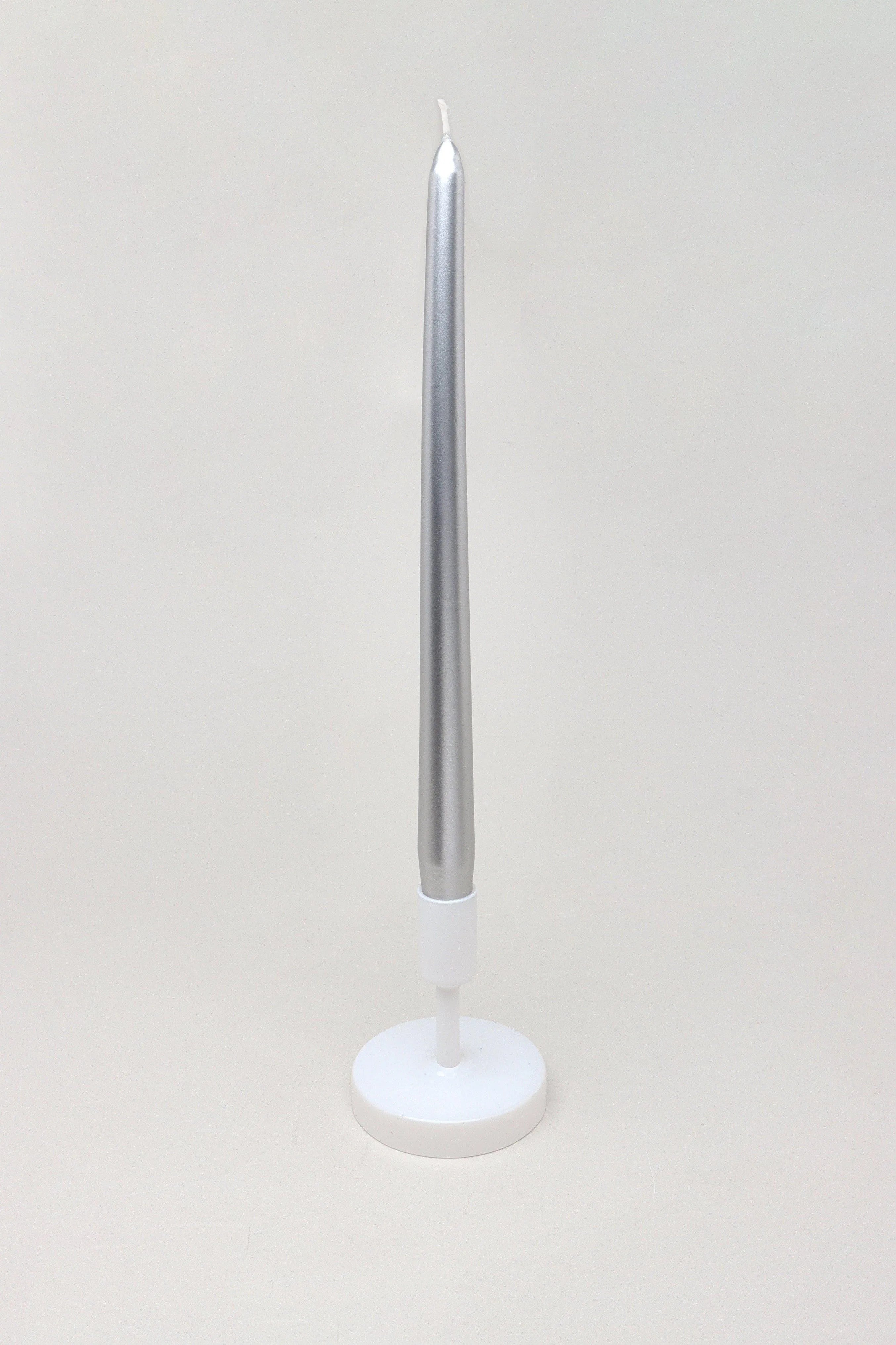 Set of 2 Verti Extra Long Hand Finish Silver Dinner Candles Tall Taper Statement Pieces - G Decor