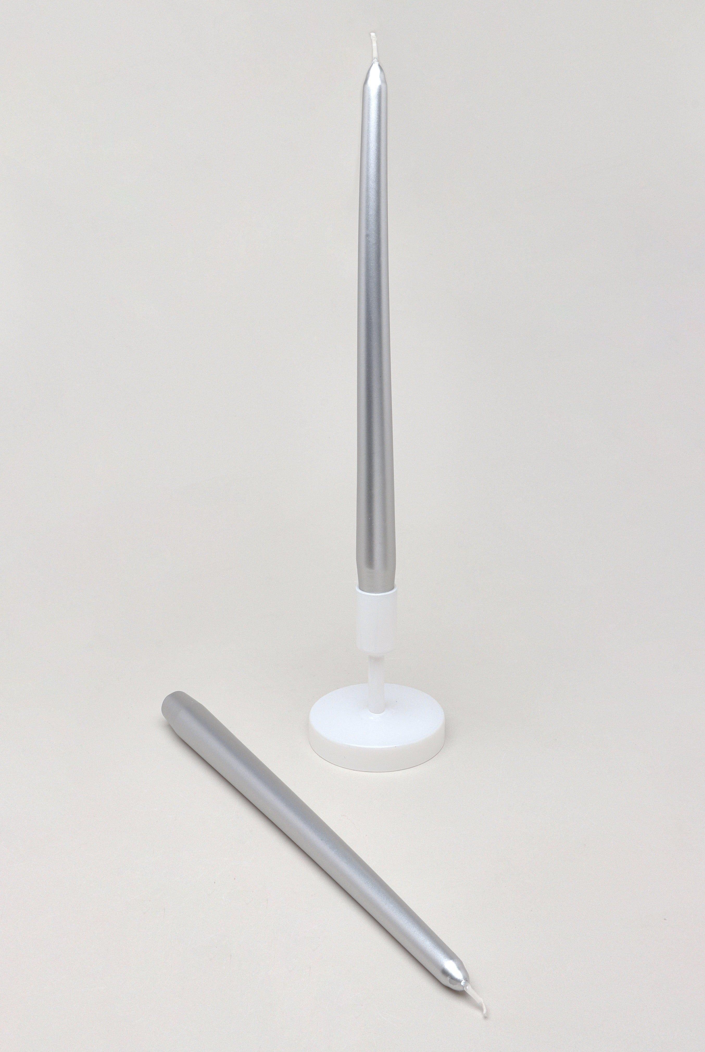 Set of 2 Verti Extra Long Hand Finish Silver Dinner Candles Tall Taper Statement Pieces - G Decor