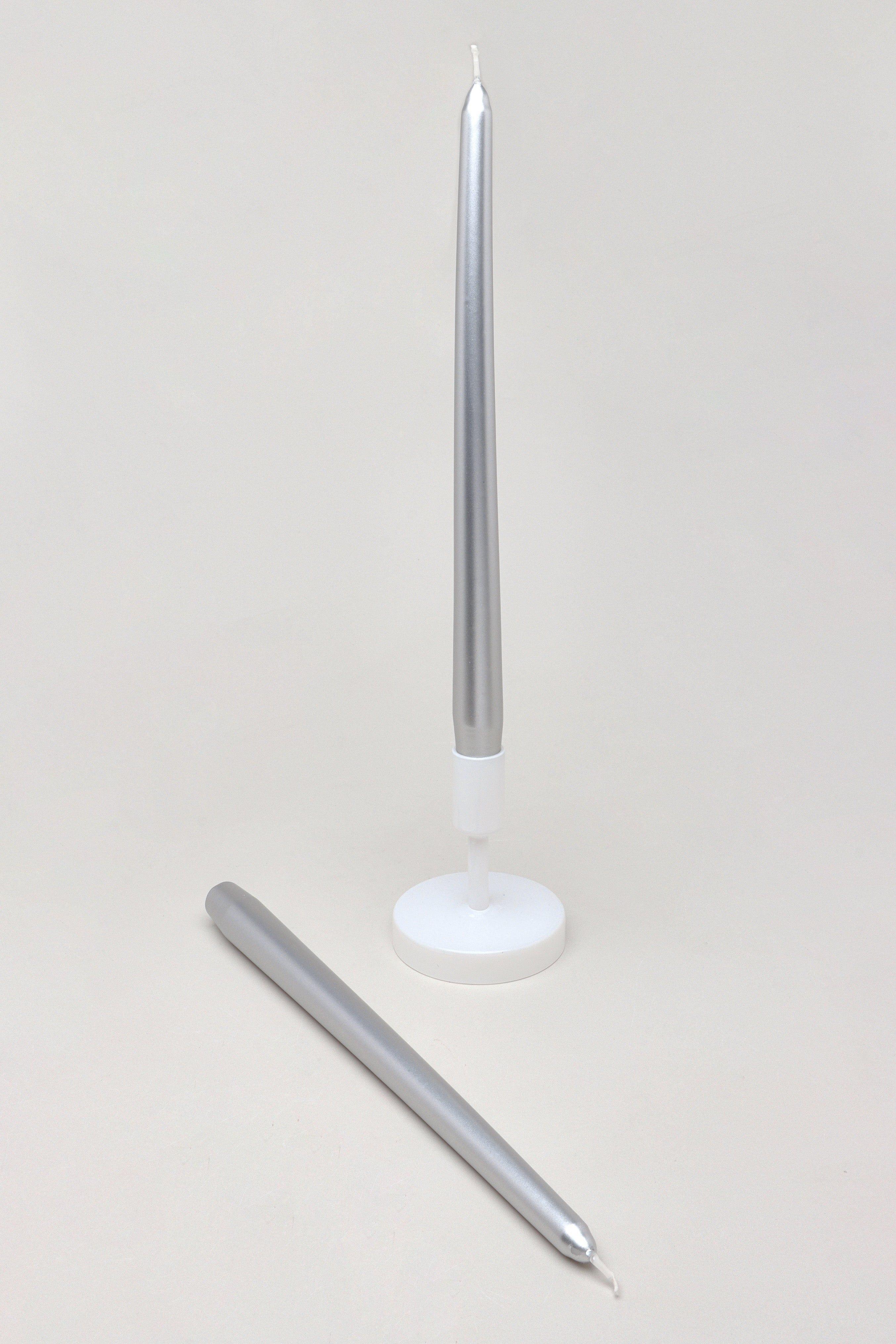 Set of 2 Verti Extra Long Hand Finish Silver Dinner Candles Tall Taper Statement Pieces - G Decor