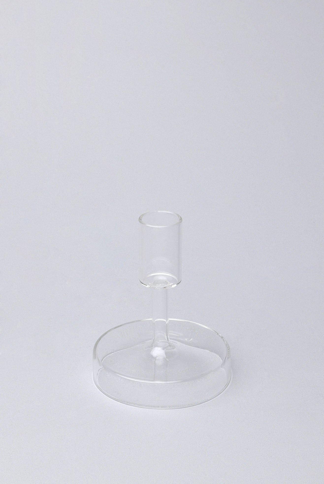 Set of 3 Halo Handblown Glass Candle Holders Clear Glass Stands for Dinner & Taper Candles - G Decor