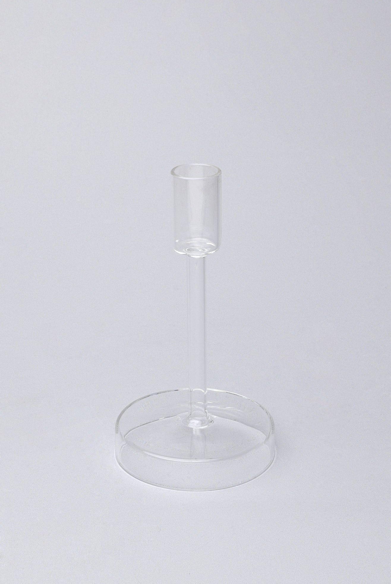 Set of 3 Halo Handblown Glass Candle Holders Clear Glass Stands for Dinner & Taper Candles - G Decor