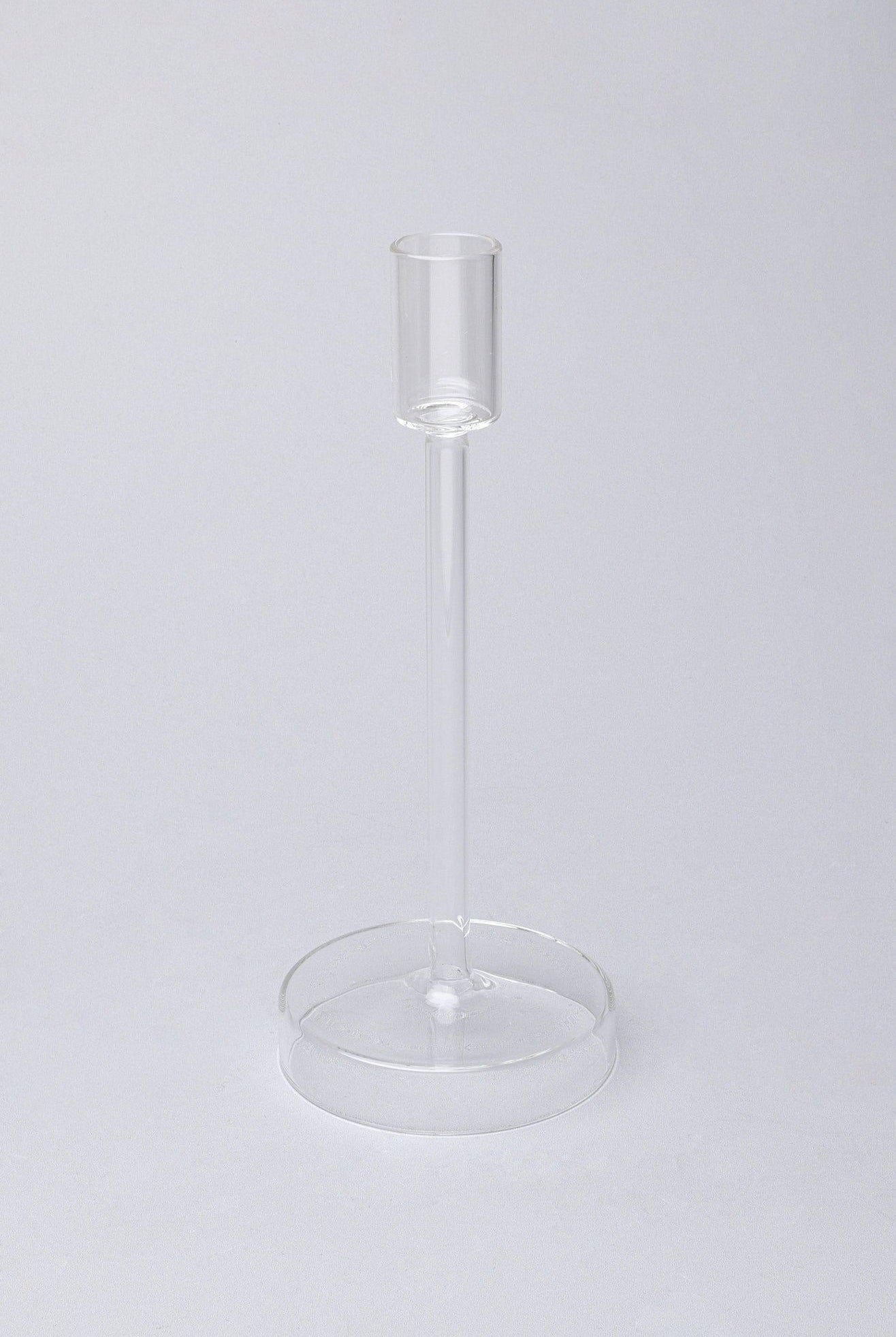 Set of 3 Halo Handblown Glass Candle Holders Clear Glass Stands for Dinner & Taper Candles - G Decor