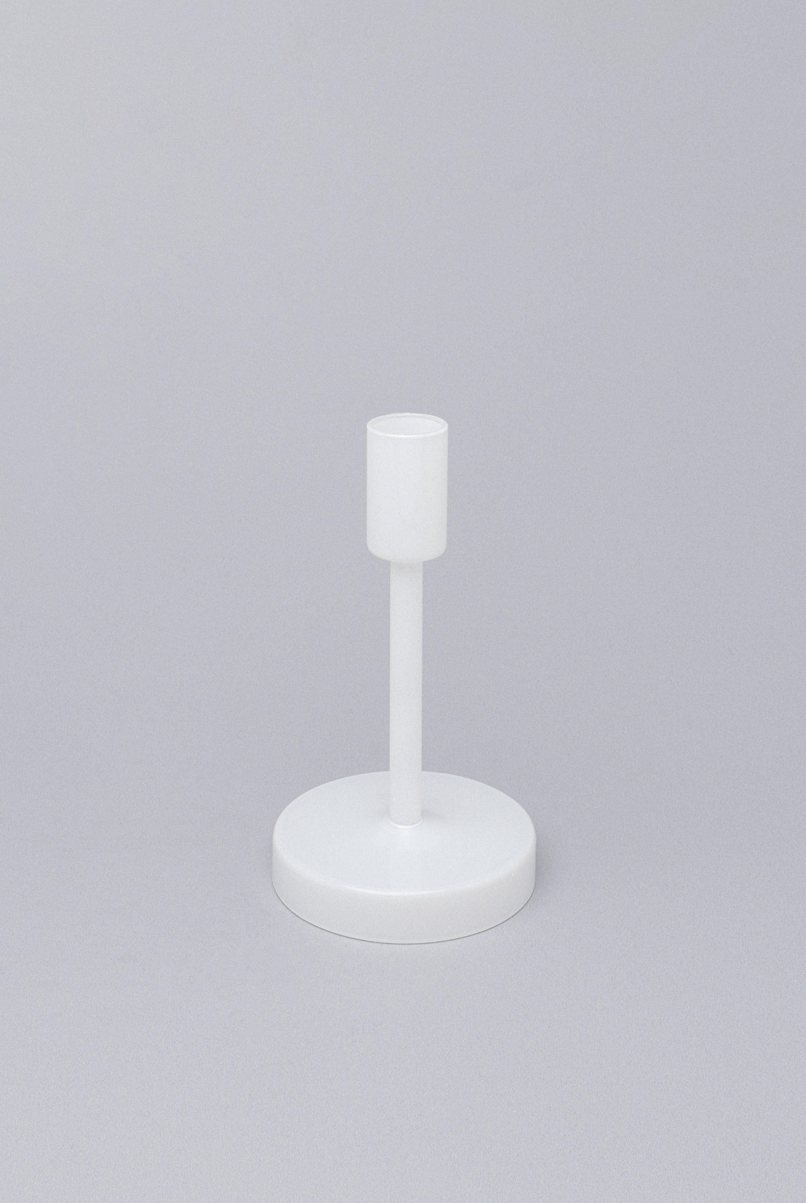 Set of 3 Halo Handblown Glass Candle Holders, White Glass Stands for Dinner & Taper Candles - G Decor