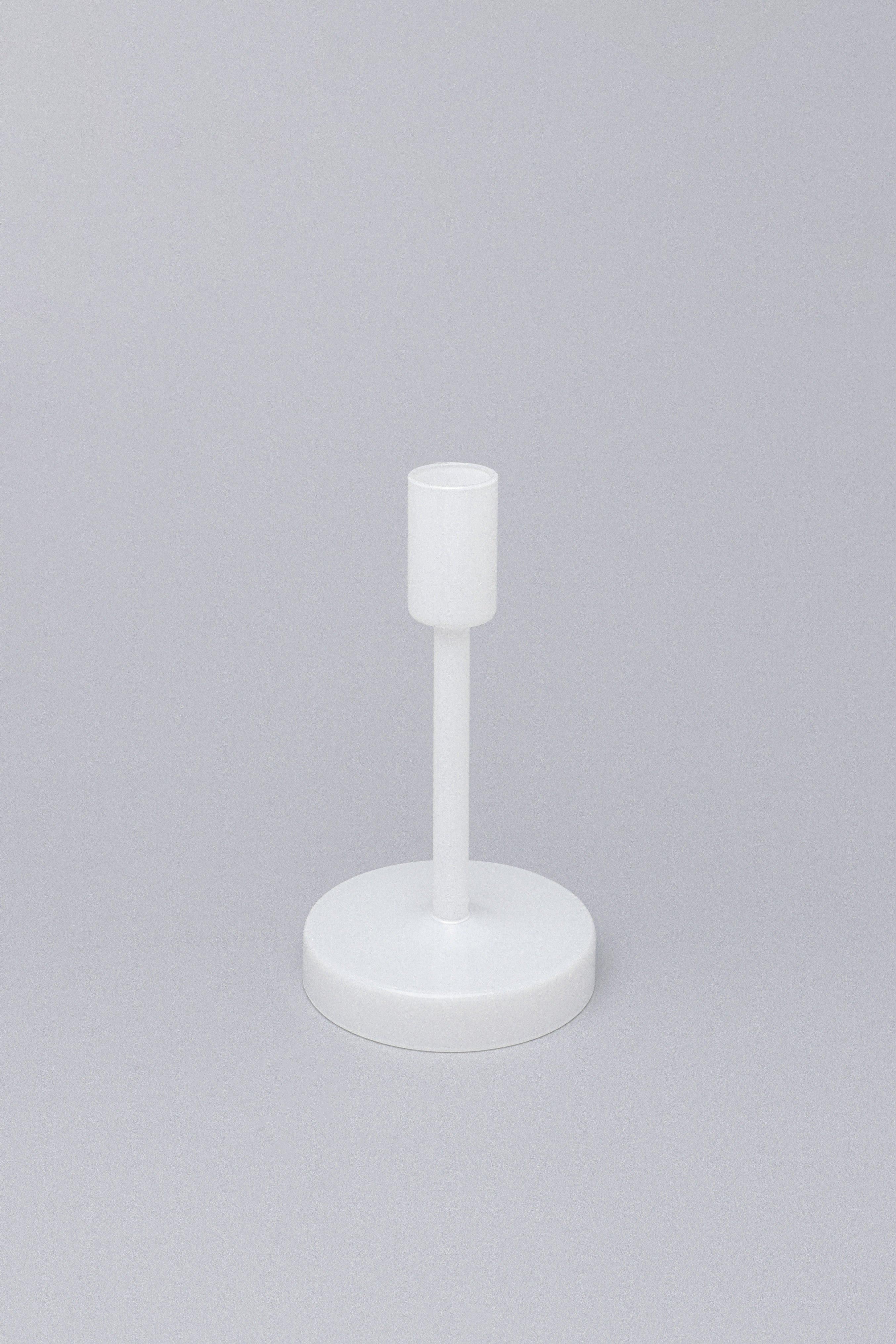 Set of 3 Halo Handblown Glass Candle Holders, White Glass Stands for Dinner & Taper Candles - G Decor