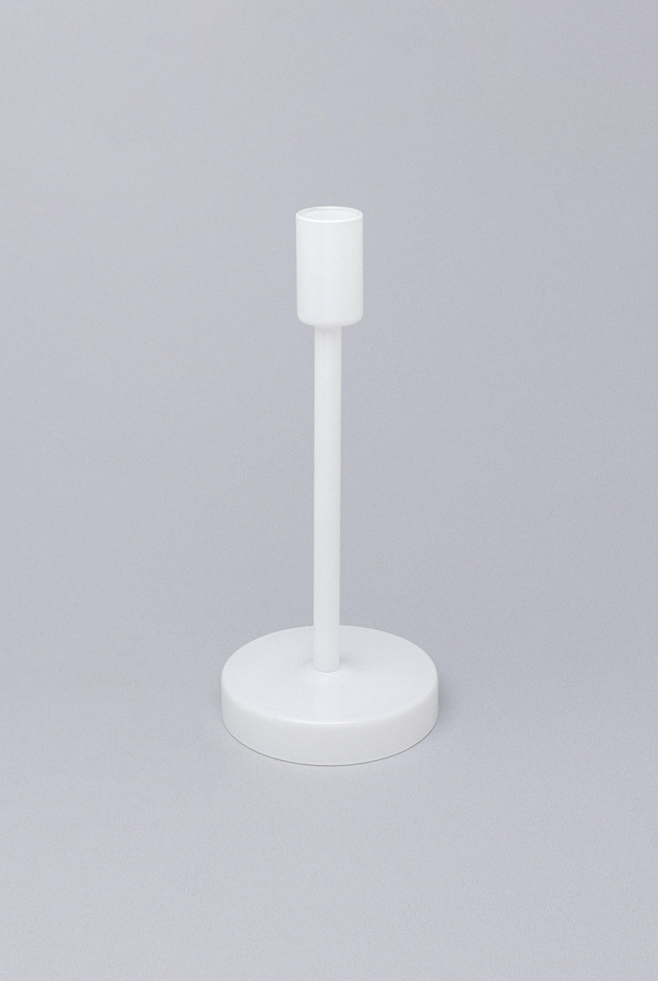 Set of 3 Halo Handblown Glass Candle Holders, White Glass Stands for Dinner & Taper Candles - G Decor