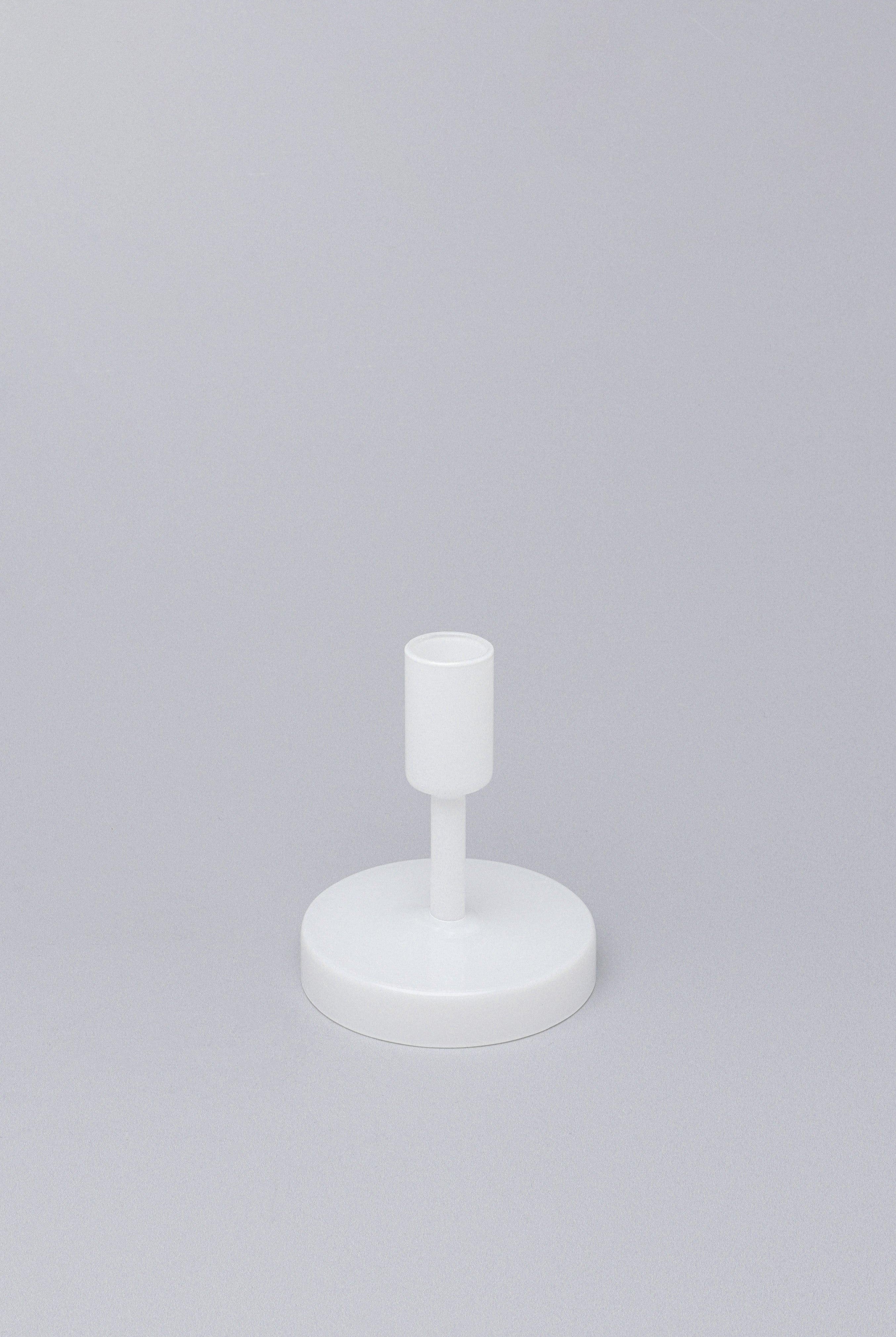 Set of 3 Halo Handblown Glass Candle Holders, White Glass Stands for Dinner & Taper Candles - G Decor