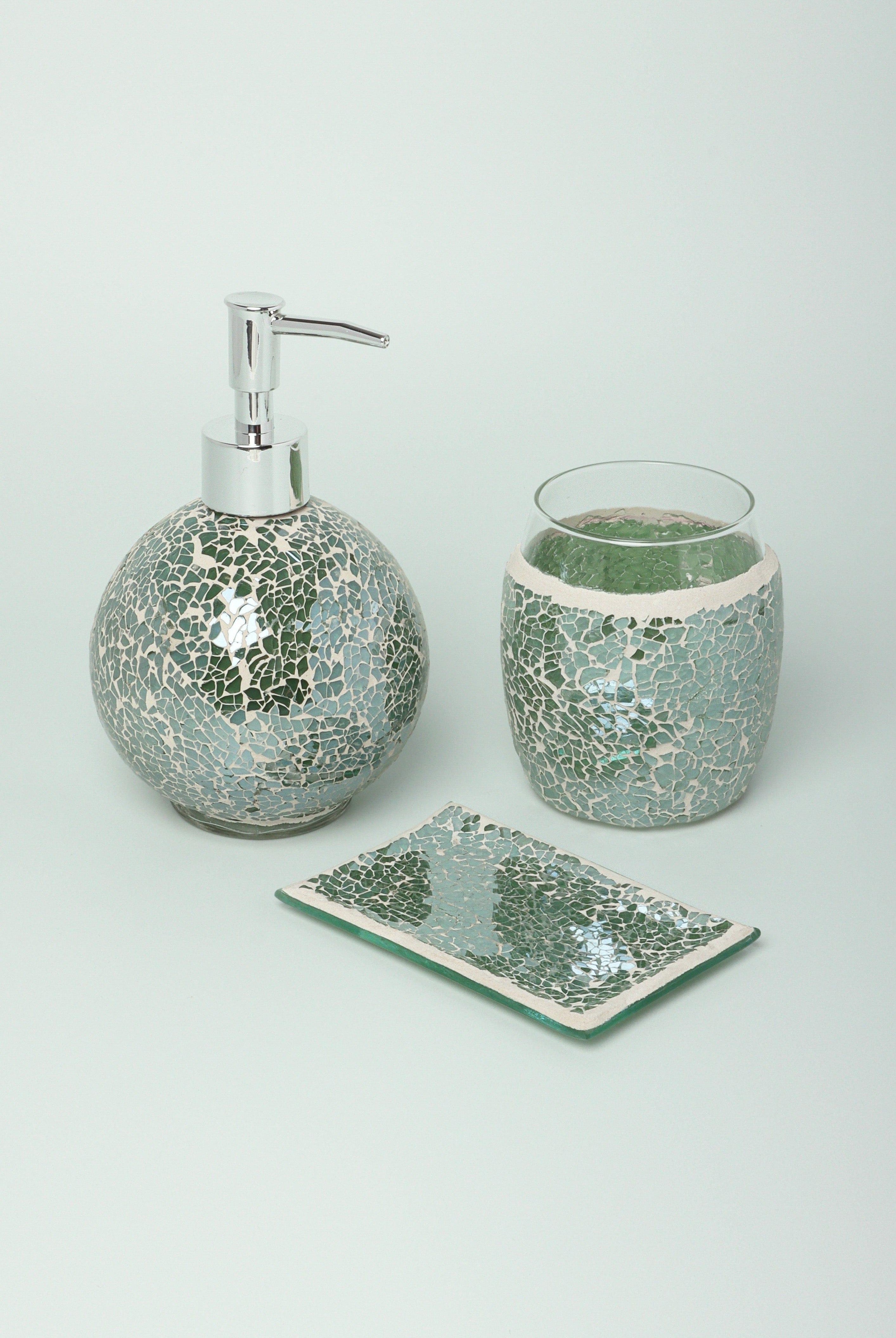 Set Of 3 Pieces Corfu Mosaic Emerald Bathroom Set - G Decor