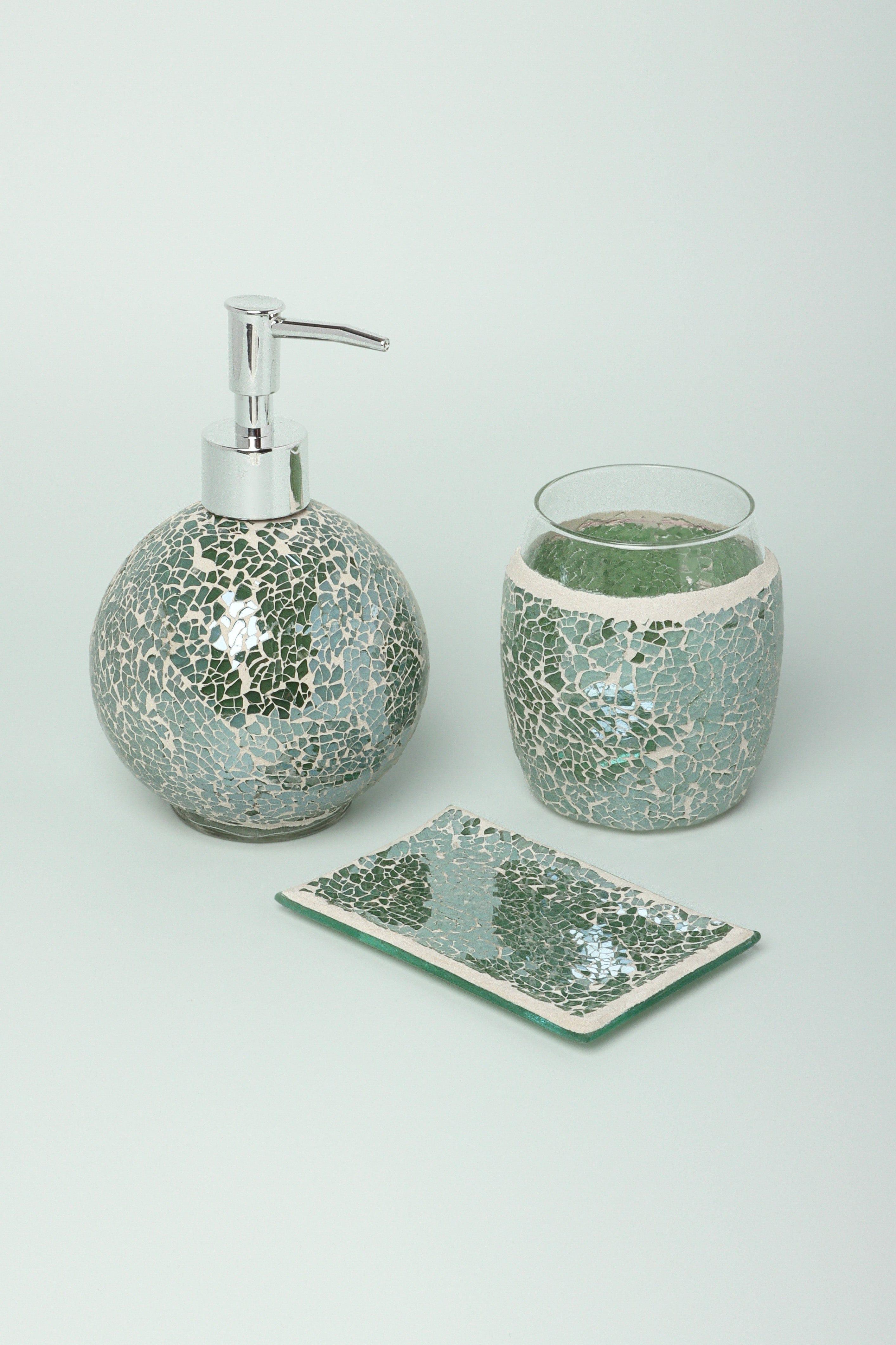 Set Of 3 Pieces Corfu Mosaic Emerald Bathroom Set - G Decor