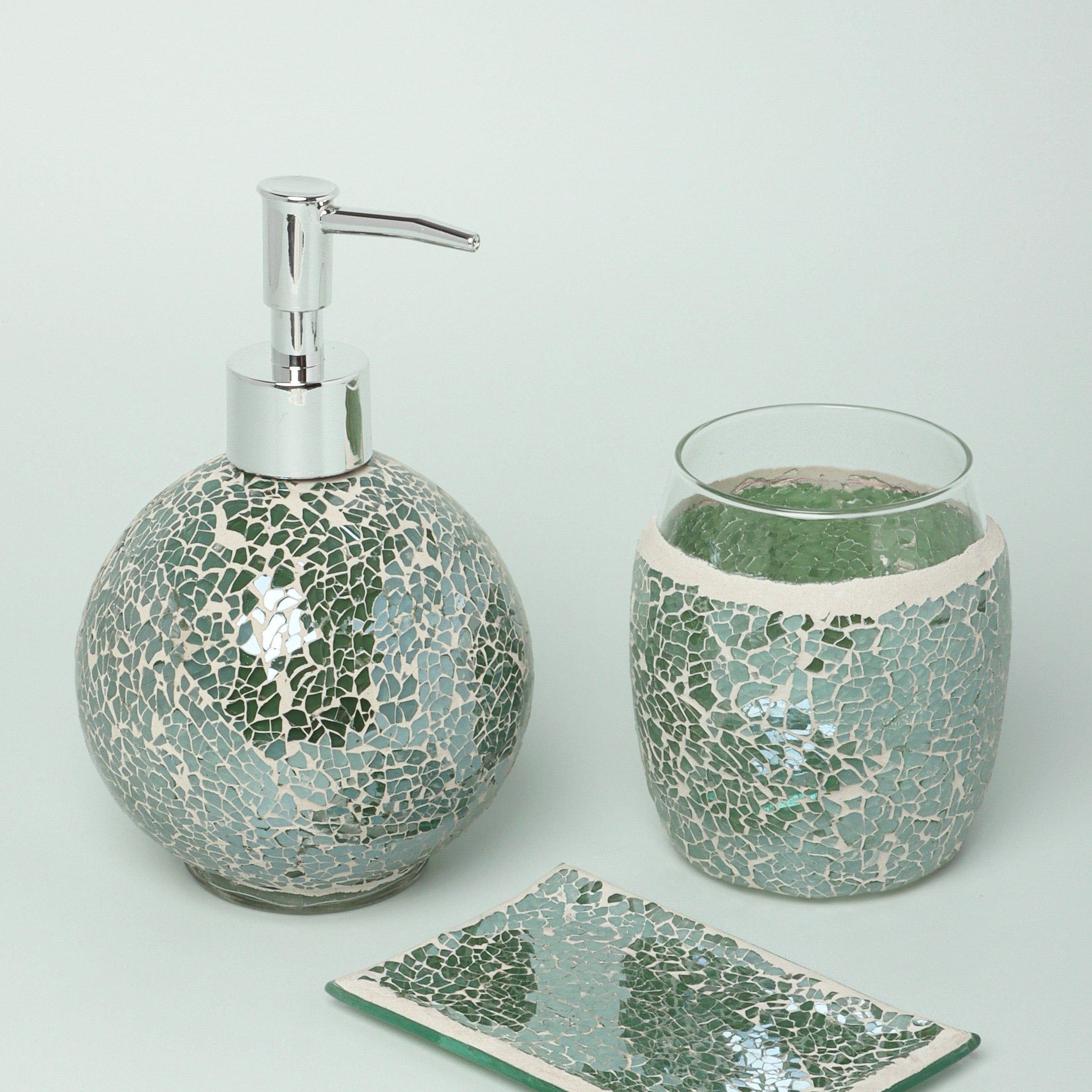 Set Of 3 Pieces Corfu Mosaic Emerald Bathroom Set - G Decor