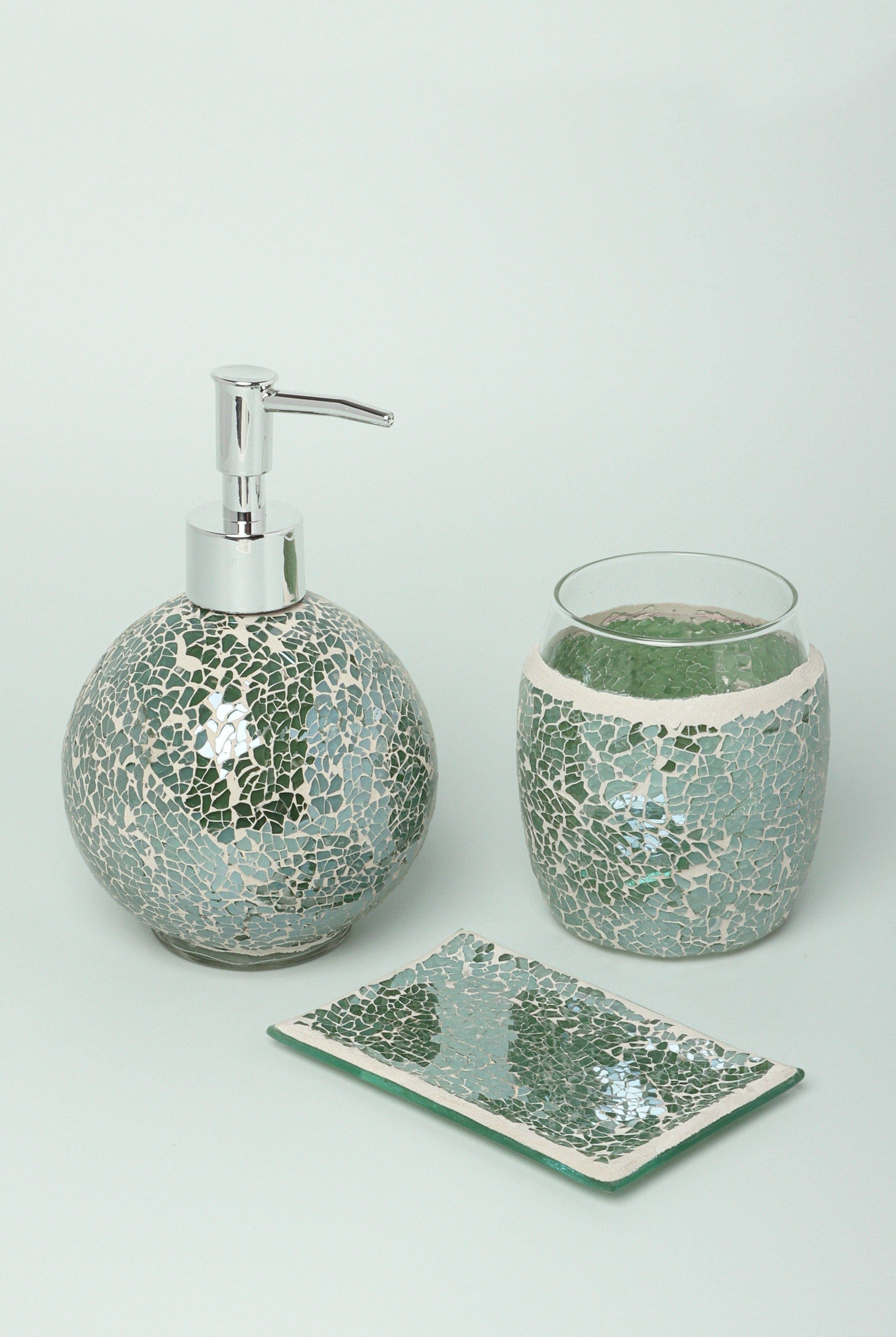 Set Of 3 Pieces Corfu Mosaic Emerald Bathroom Set - G Decor