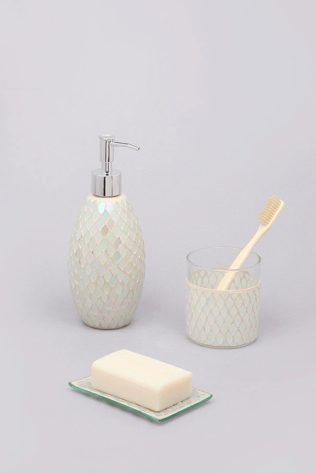 Set of 3 Pieces Verona Glass Mosaic Mermaid Bathroom Set - G Decor