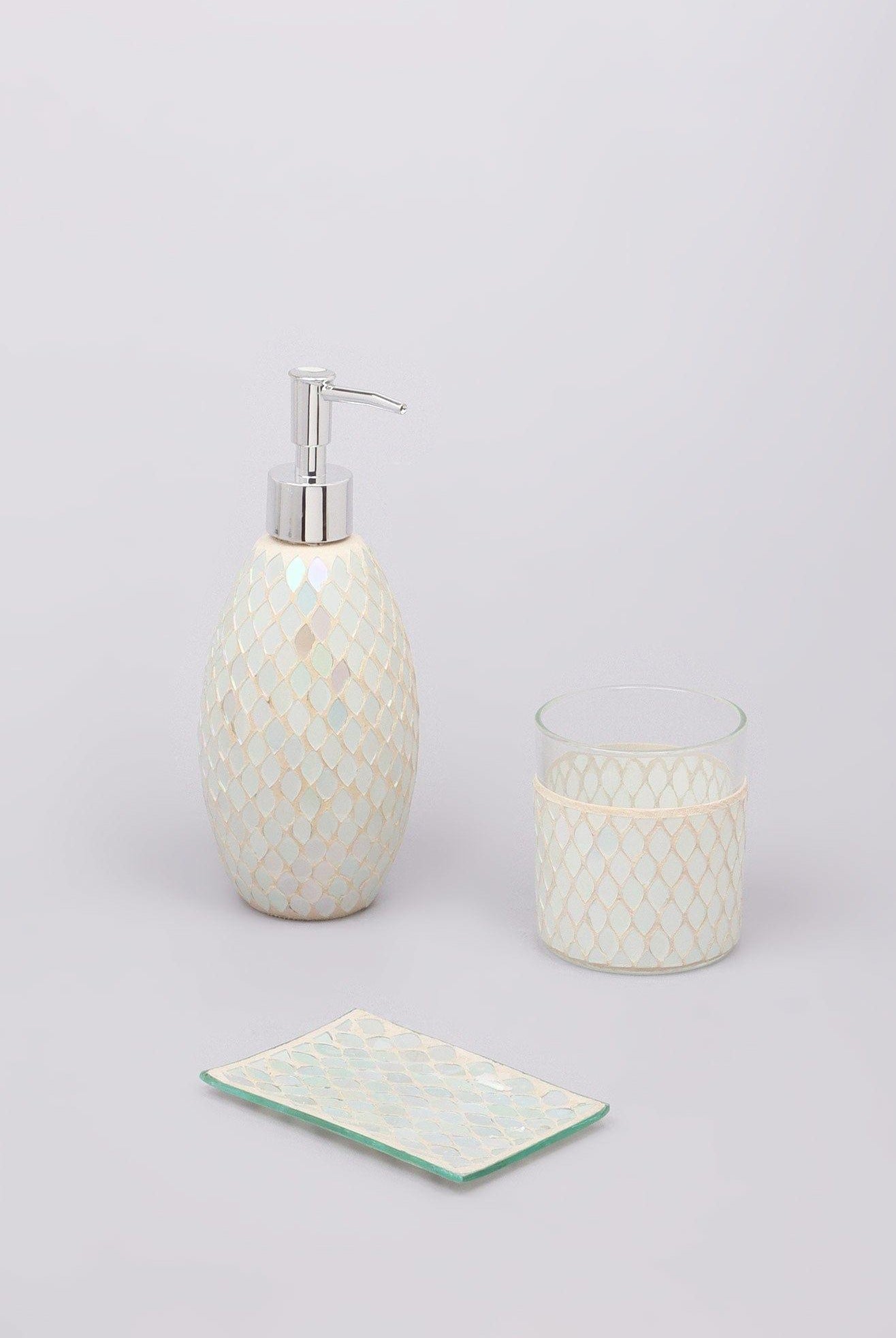 Set of 3 Pieces Verona Glass Mosaic Mermaid Bathroom Set - G Decor