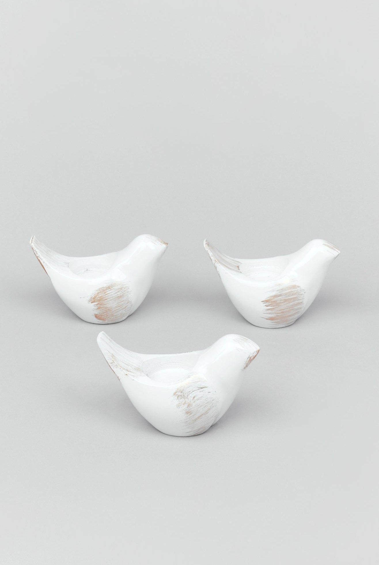 Set of 3 Rustic Ceramic Pigeon Tealight Holders - G Decor
