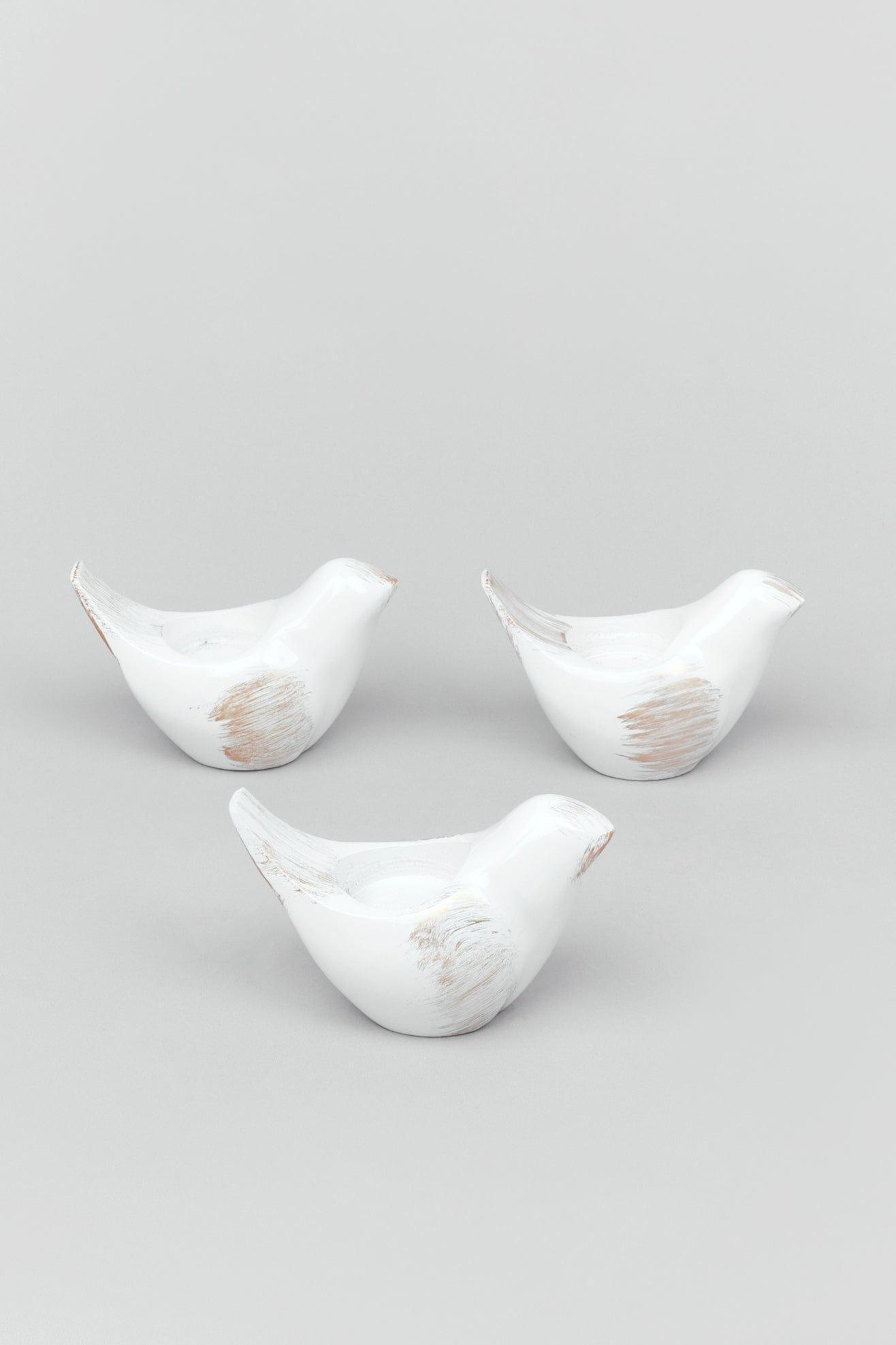 Set of 3 Rustic Ceramic Pigeon Tealight Holders - G Decor