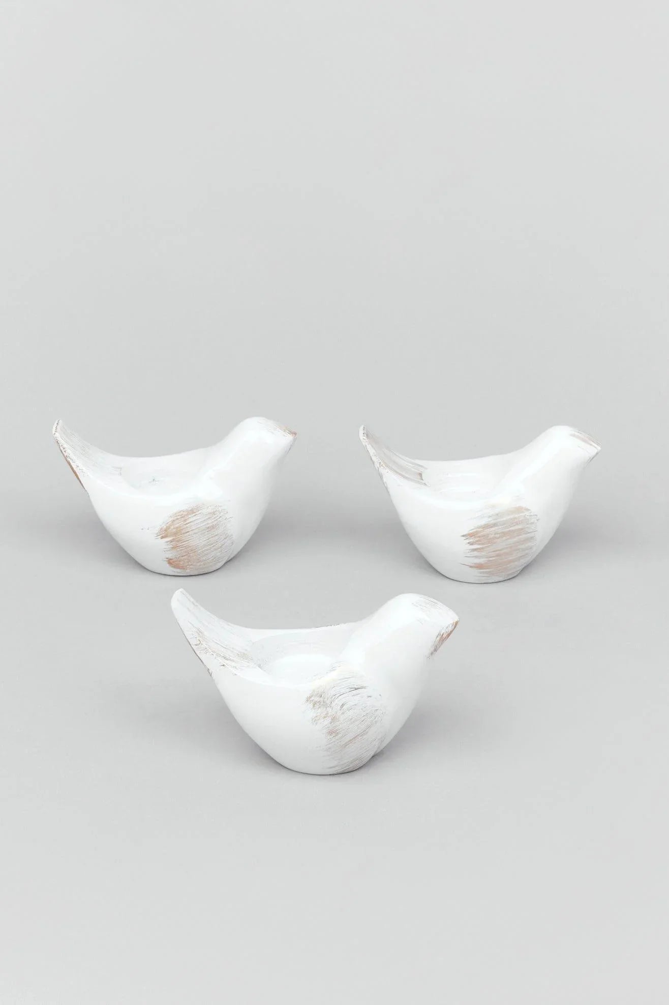 Set of 3 Rustic Ceramic Pigeon Tealight Holders - G Decor