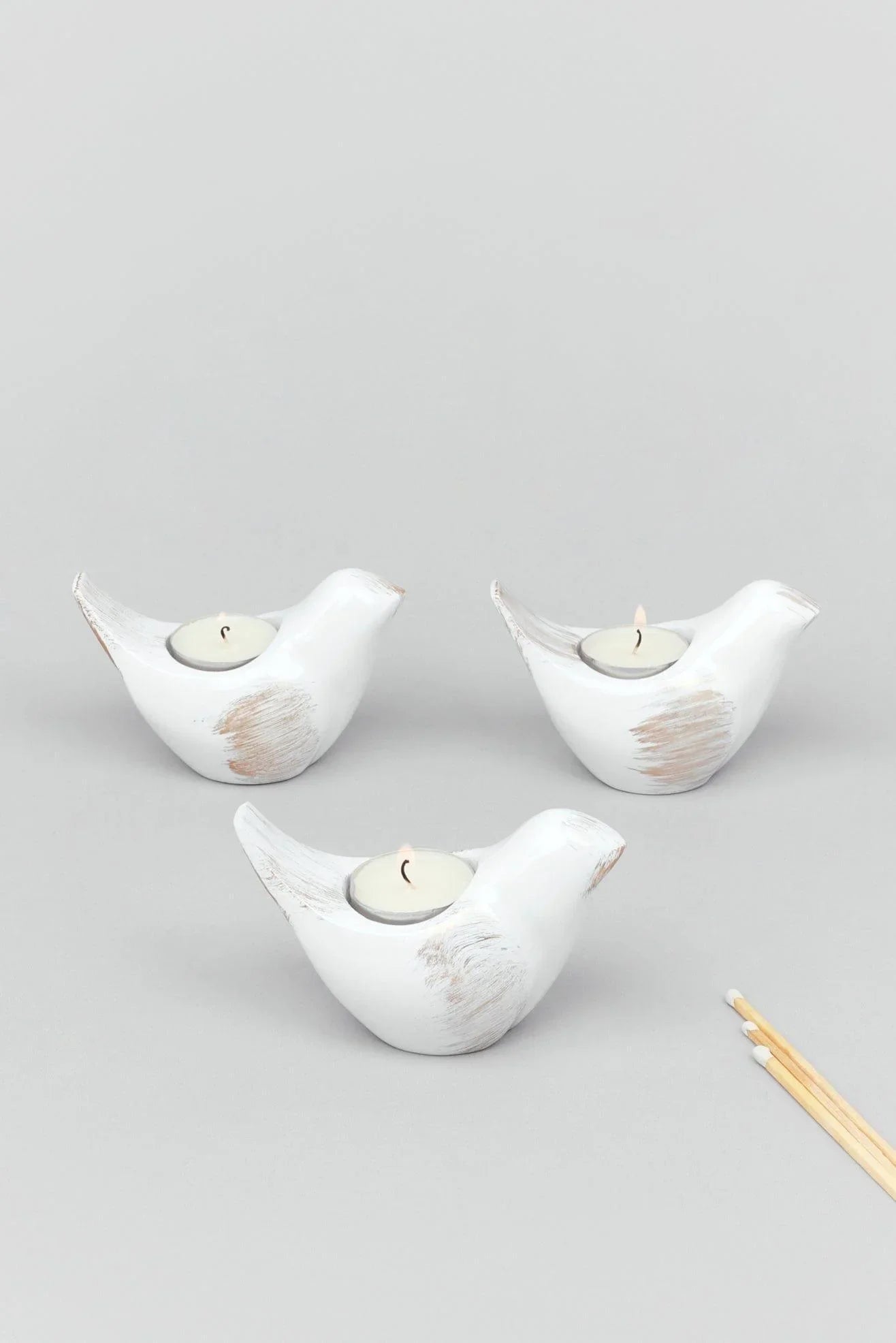Set of 3 Rustic Ceramic Pigeon Tealight Holders - G Decor